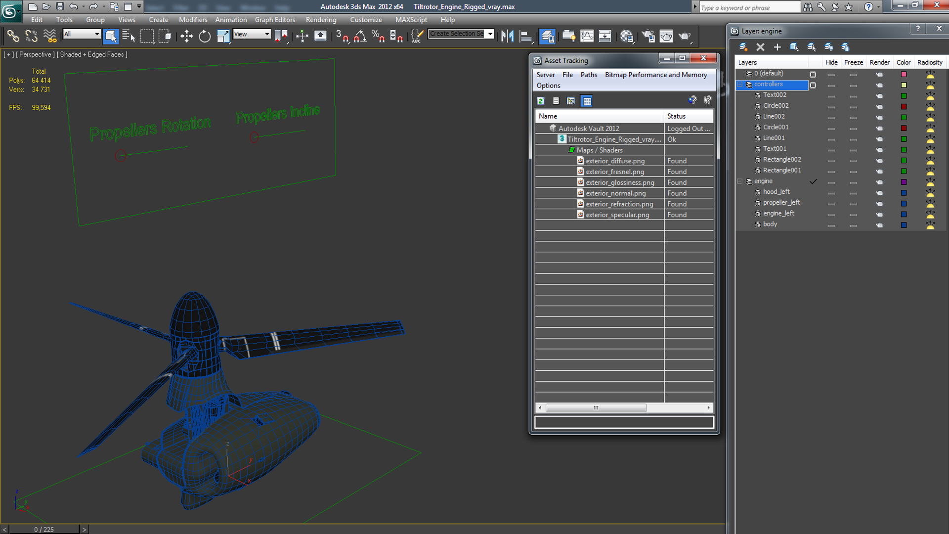 3D Tiltrotor Engine Rigged model
