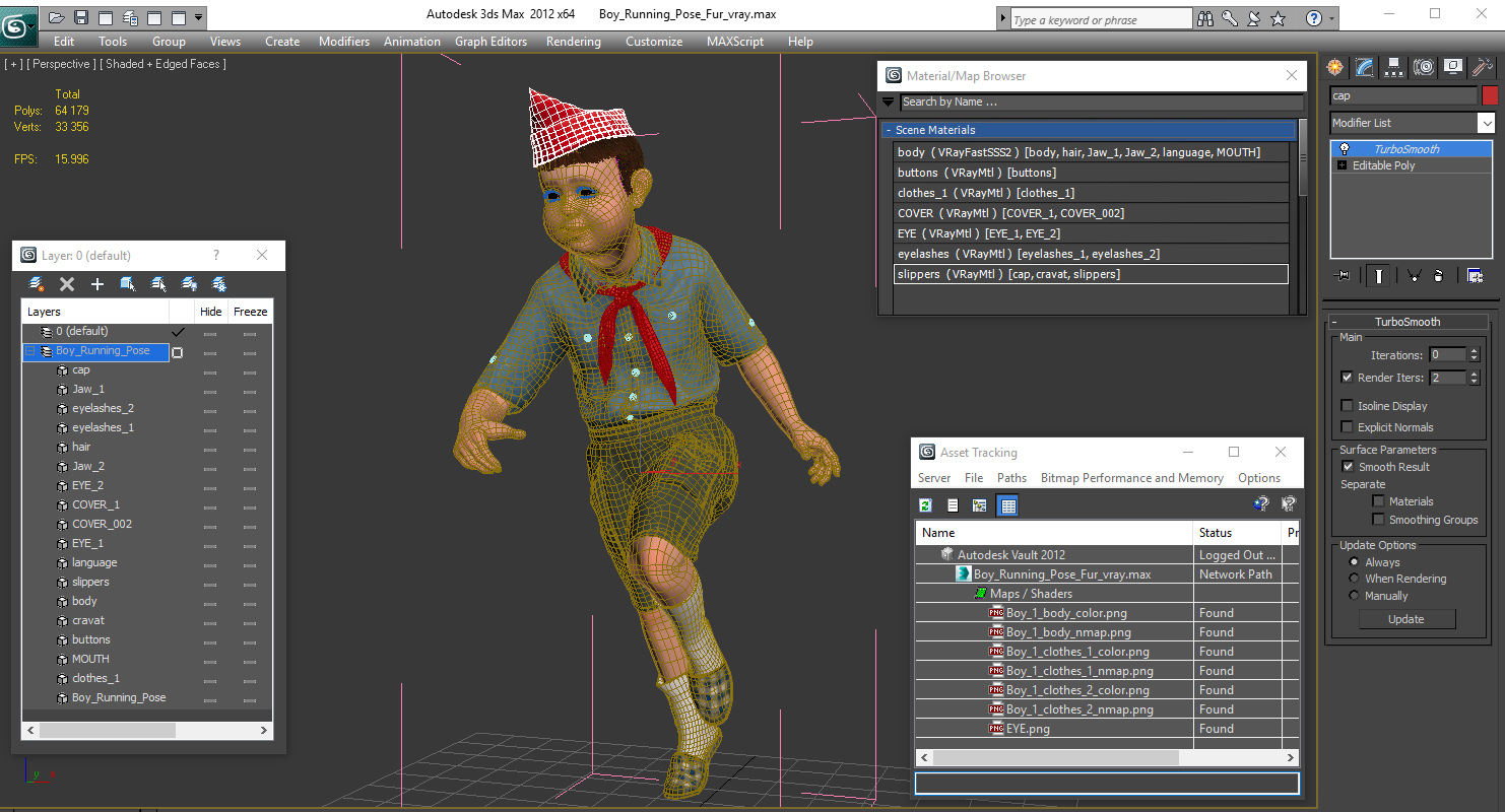 3D model Boy Running Pose Fur