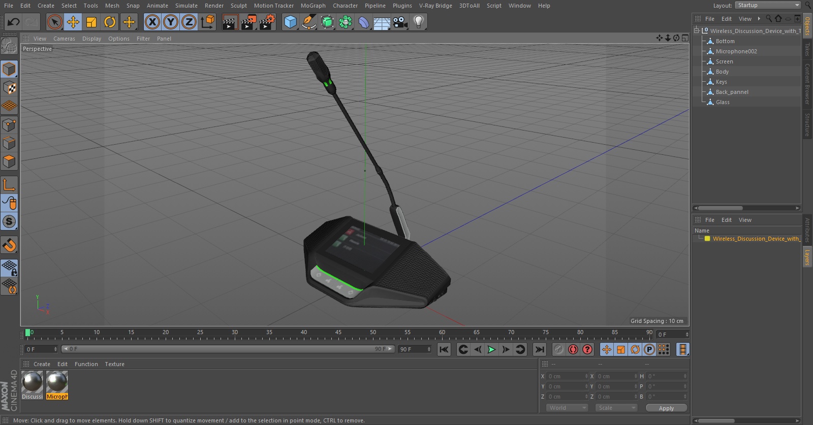 3D Wireless Discussion Device with Touchscreen and Stem Mic