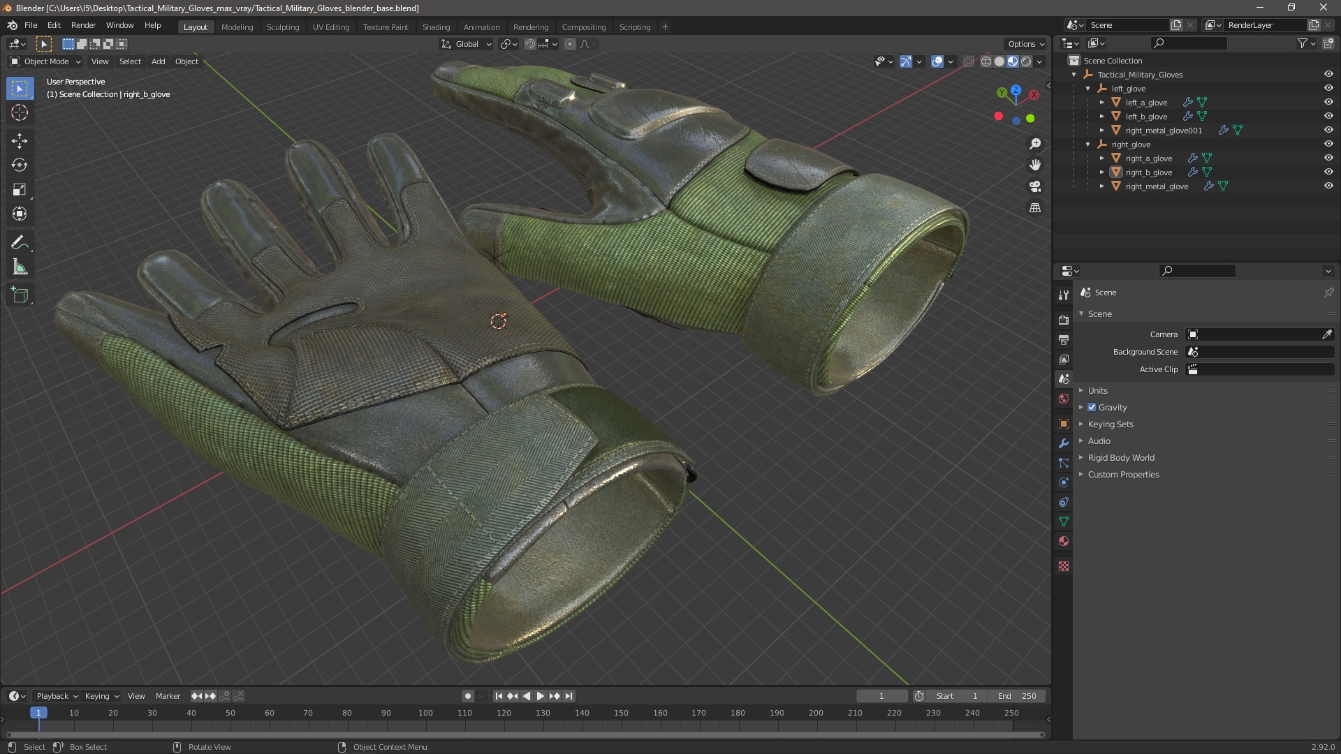 Tactical Military Gloves 3D model