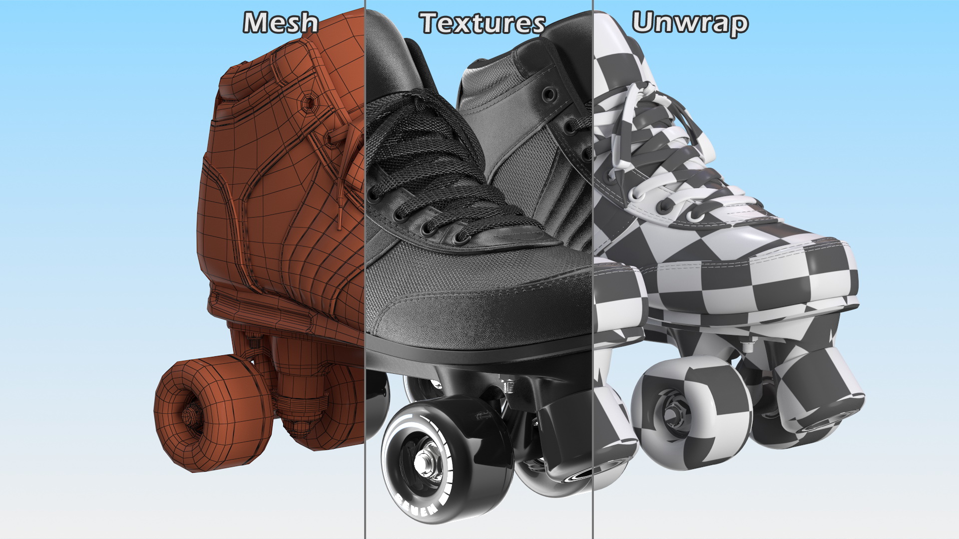 Quad Roller Skates Black 3D model