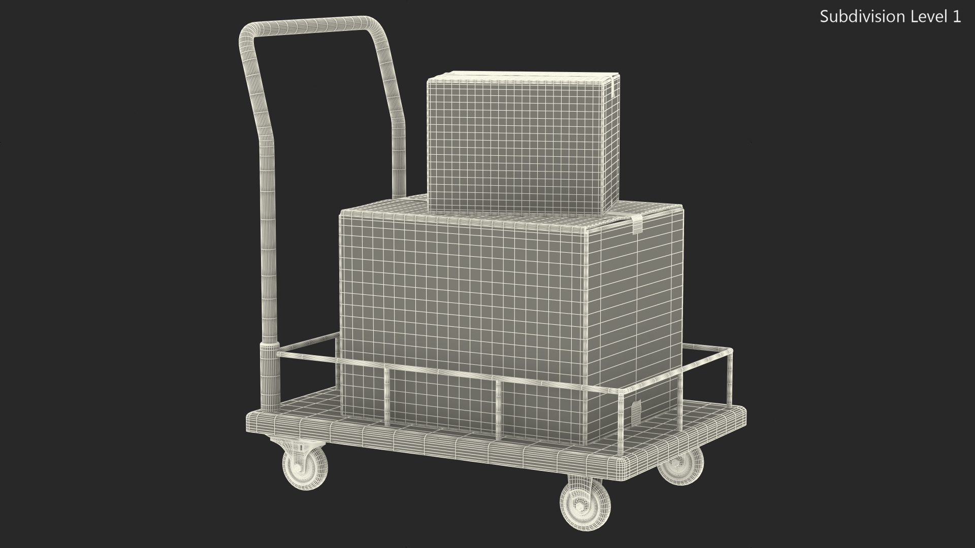 Trolley Low Platform Railing with Cardboard Boxes 3D model