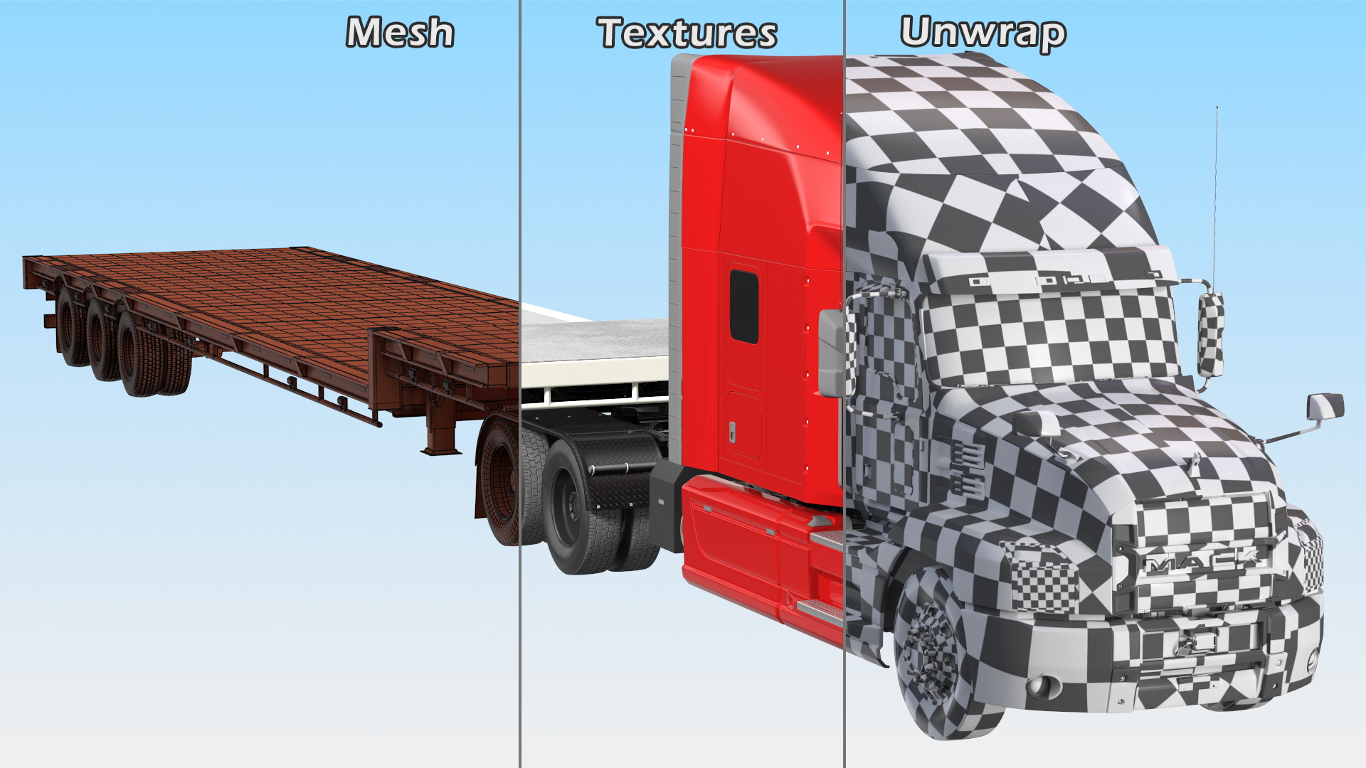 Mack Anthem Truck with Single Drop Tri Axle Extendable Trailer 3D