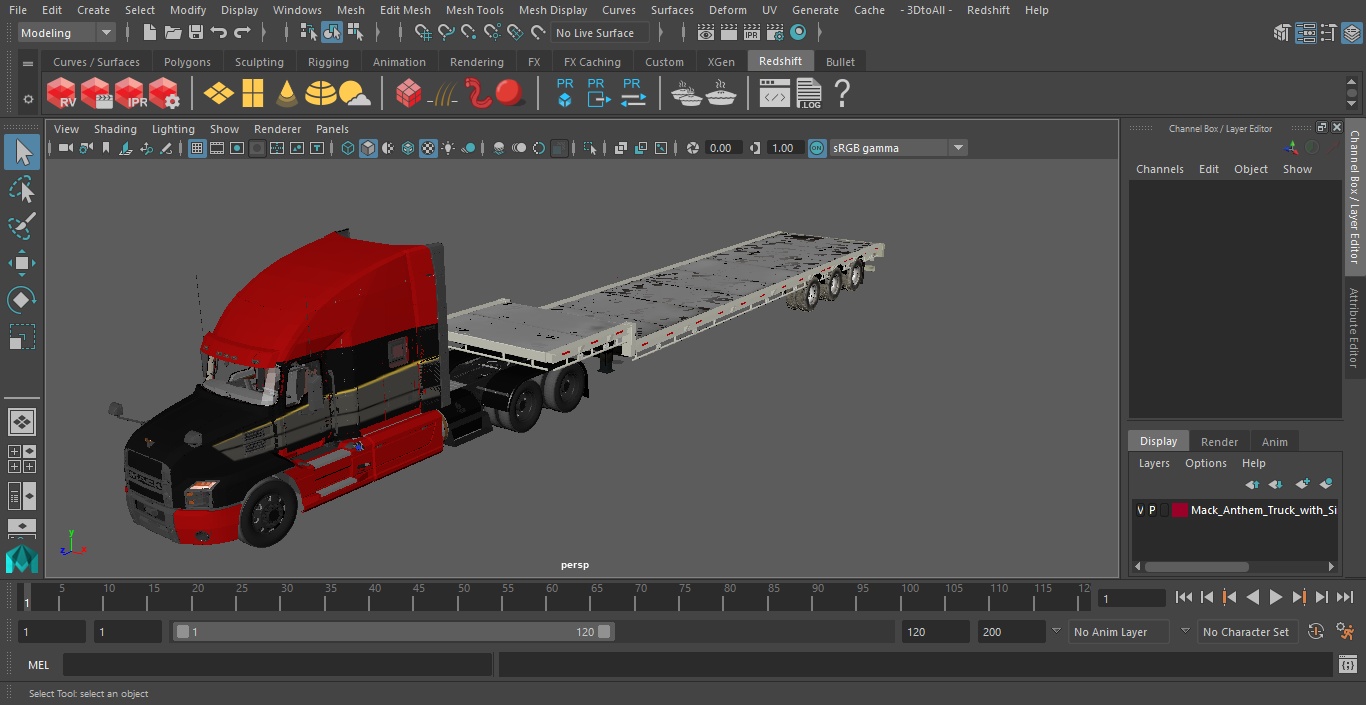 Mack Anthem Truck with Single Drop Tri Axle Extendable Trailer 3D