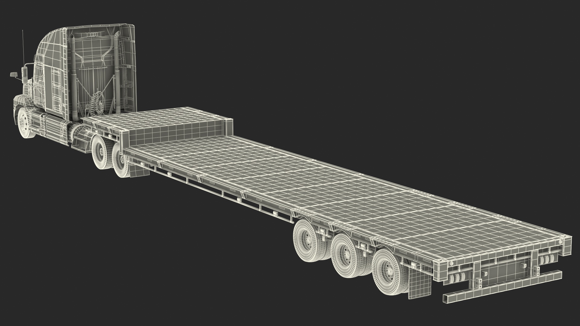 Mack Anthem Truck with Single Drop Tri Axle Extendable Trailer 3D