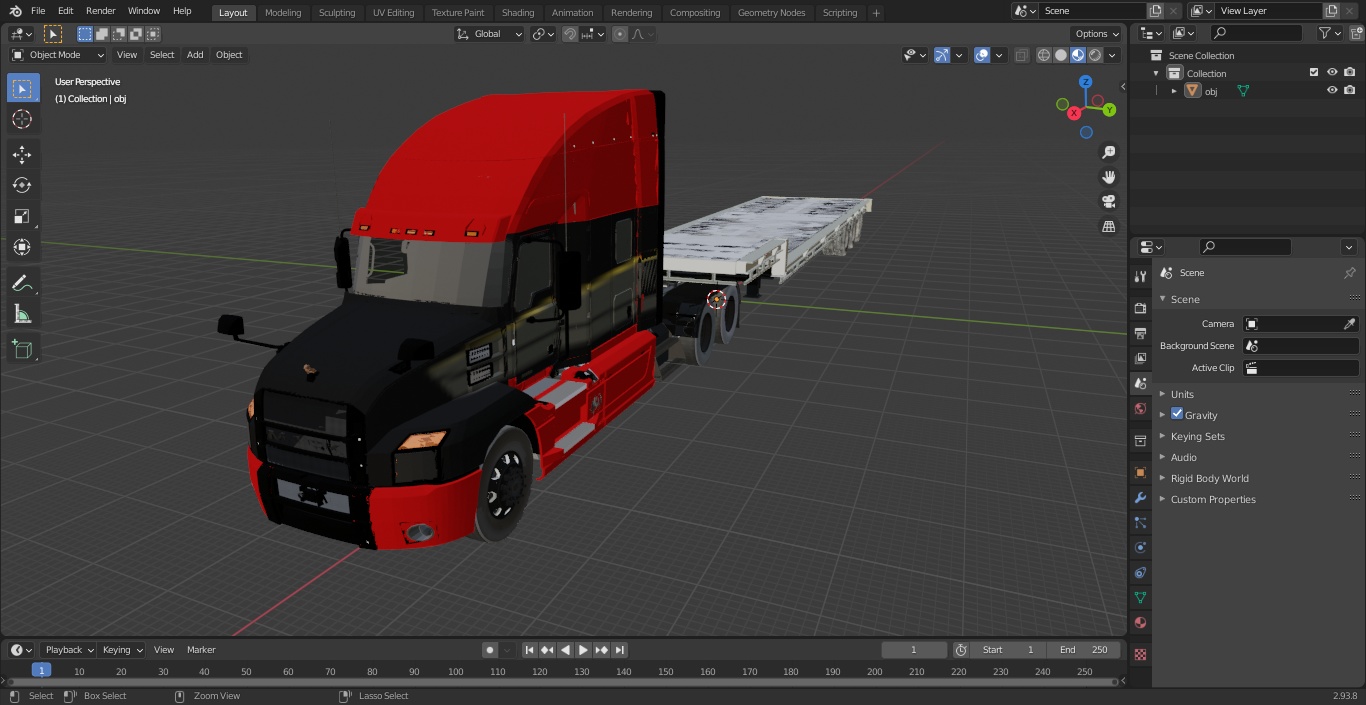 Mack Anthem Truck with Single Drop Tri Axle Extendable Trailer 3D