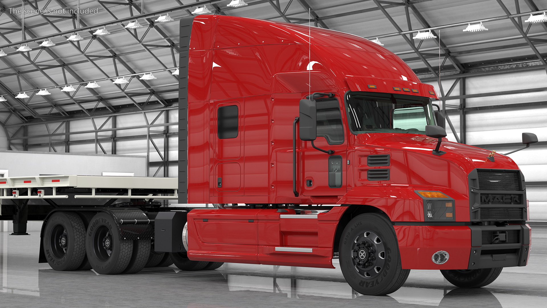 Mack Anthem Truck with Single Drop Tri Axle Extendable Trailer 3D