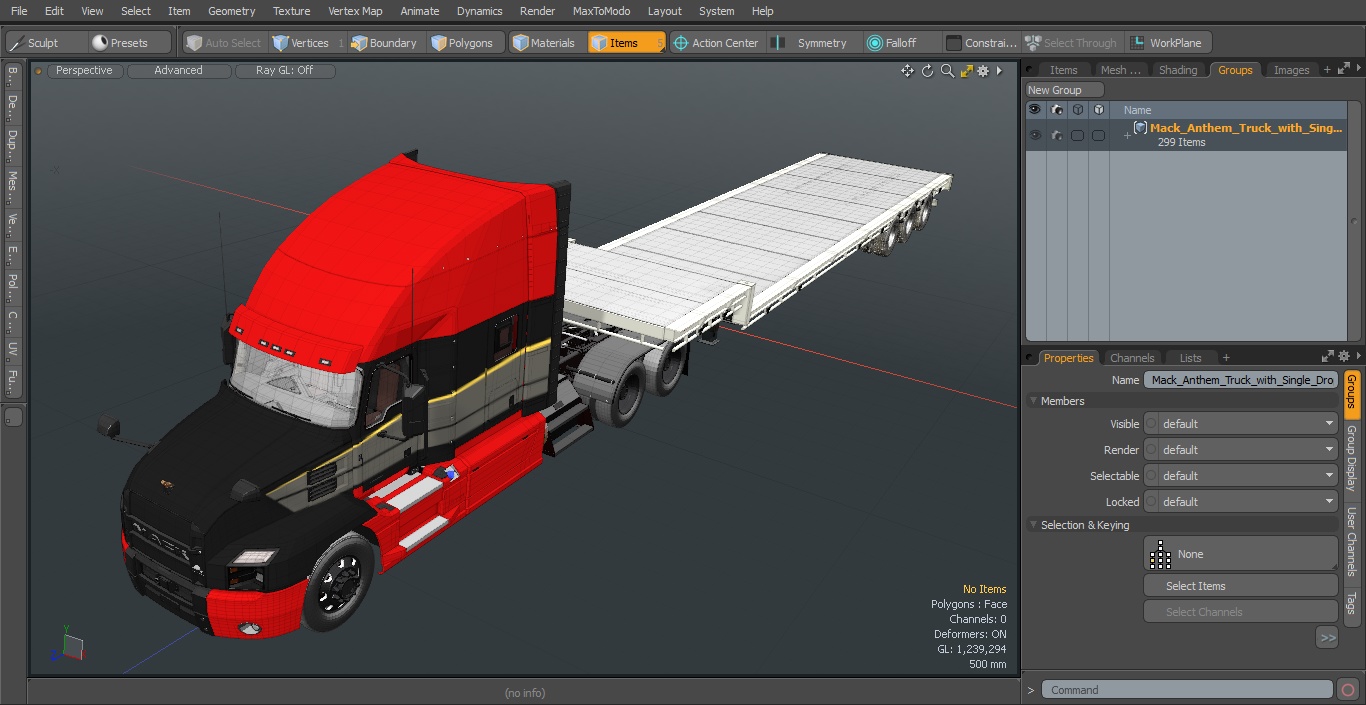 Mack Anthem Truck with Single Drop Tri Axle Extendable Trailer 3D