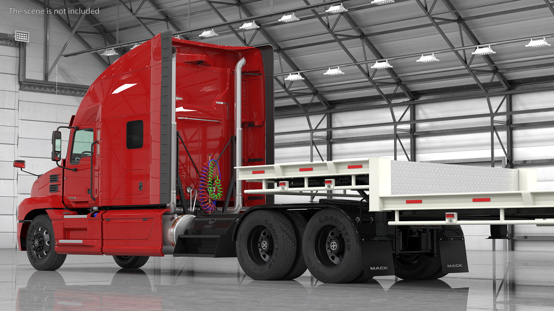 Mack Anthem Truck with Single Drop Tri Axle Extendable Trailer 3D