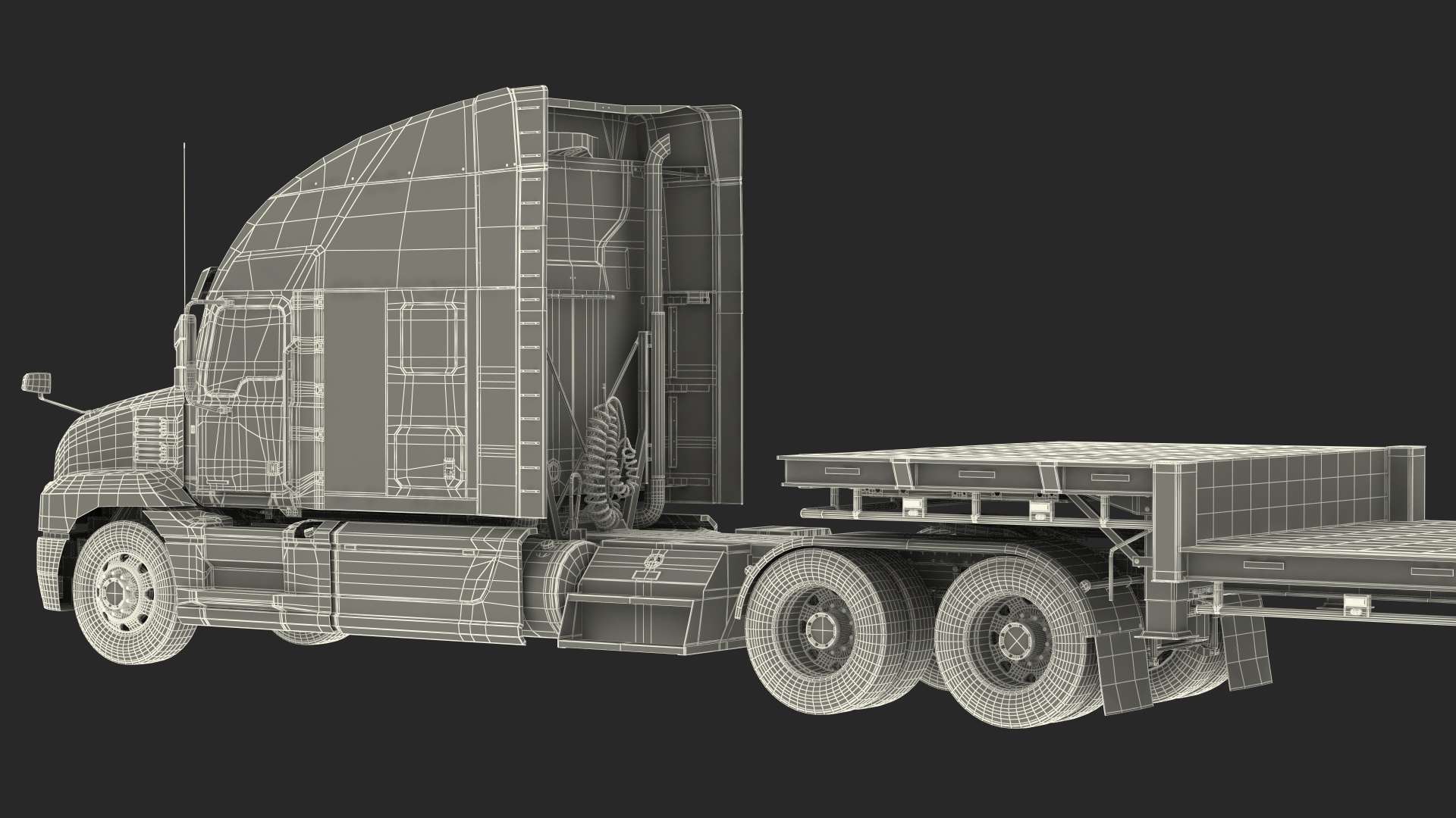 Mack Anthem Truck with Single Drop Tri Axle Extendable Trailer 3D