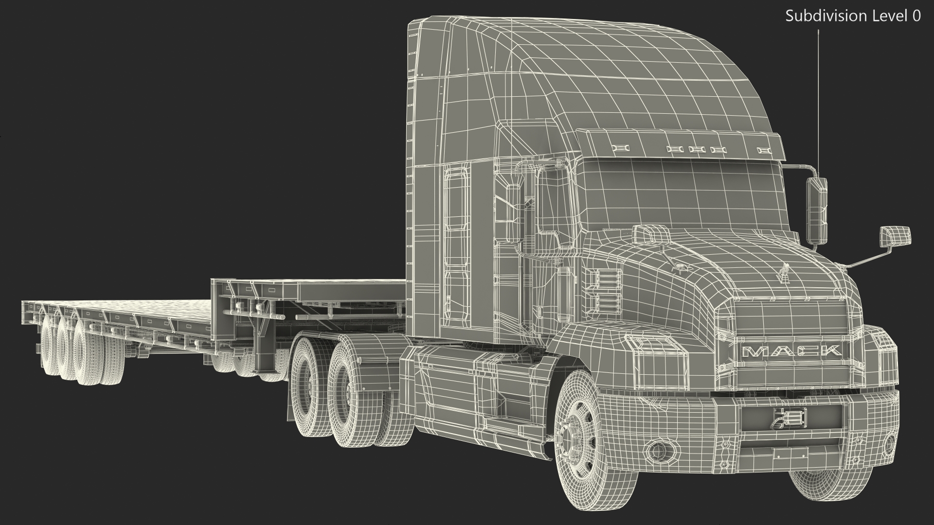 Mack Anthem Truck with Single Drop Tri Axle Extendable Trailer 3D