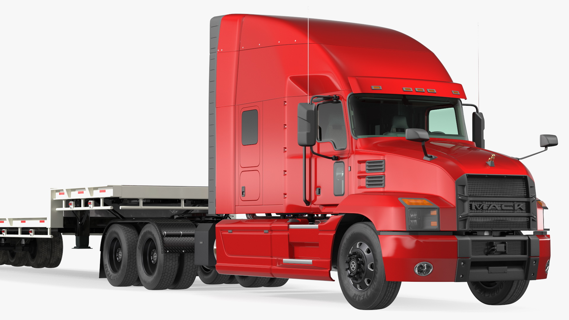 Mack Anthem Truck with Single Drop Tri Axle Extendable Trailer 3D