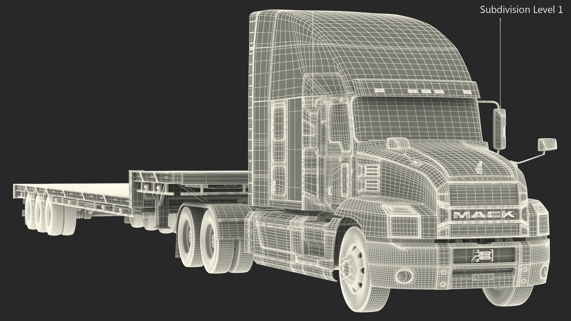 Mack Anthem Truck with Single Drop Tri Axle Extendable Trailer 3D