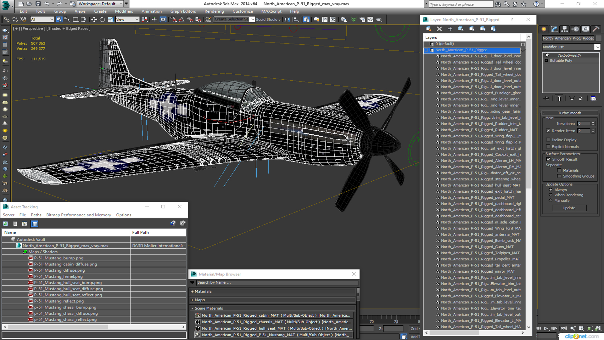 3D model North American P-51 Rigged for Cinema 4D