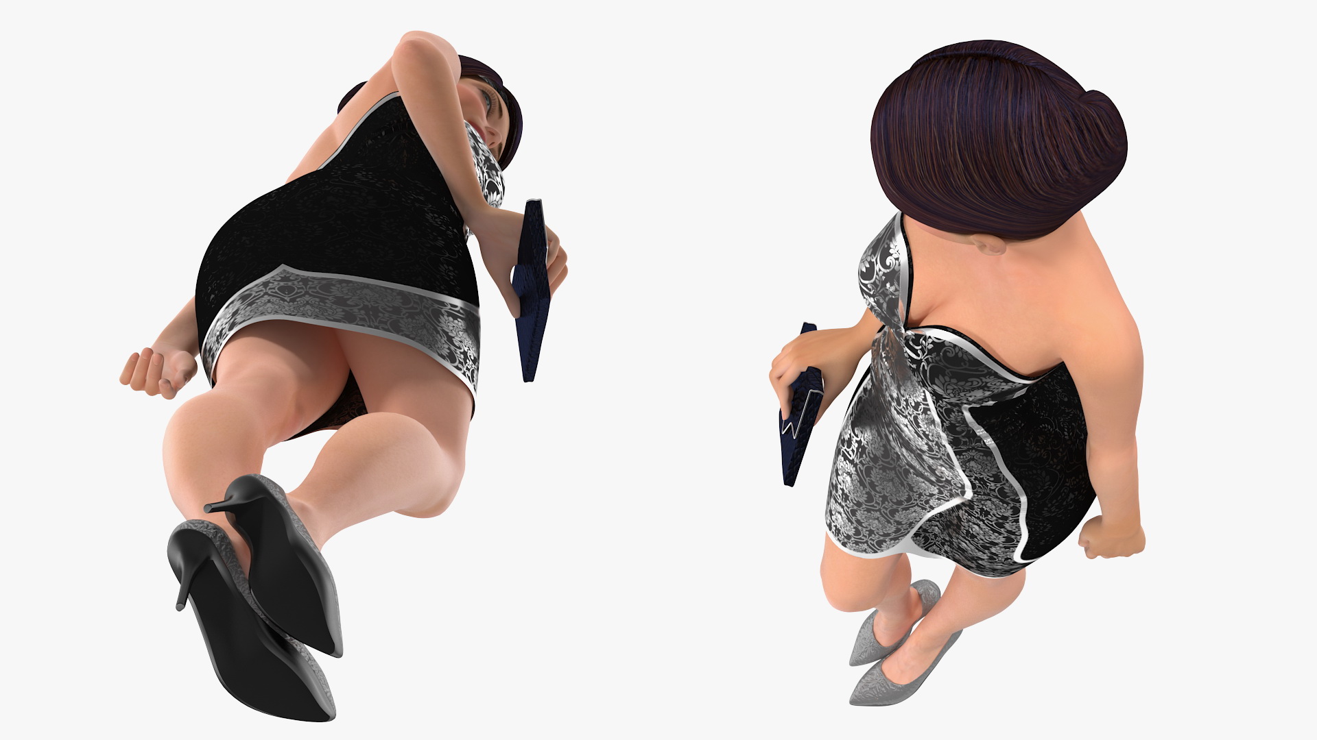 3D Cartoon Young Girl Party Clothes Standing Pose