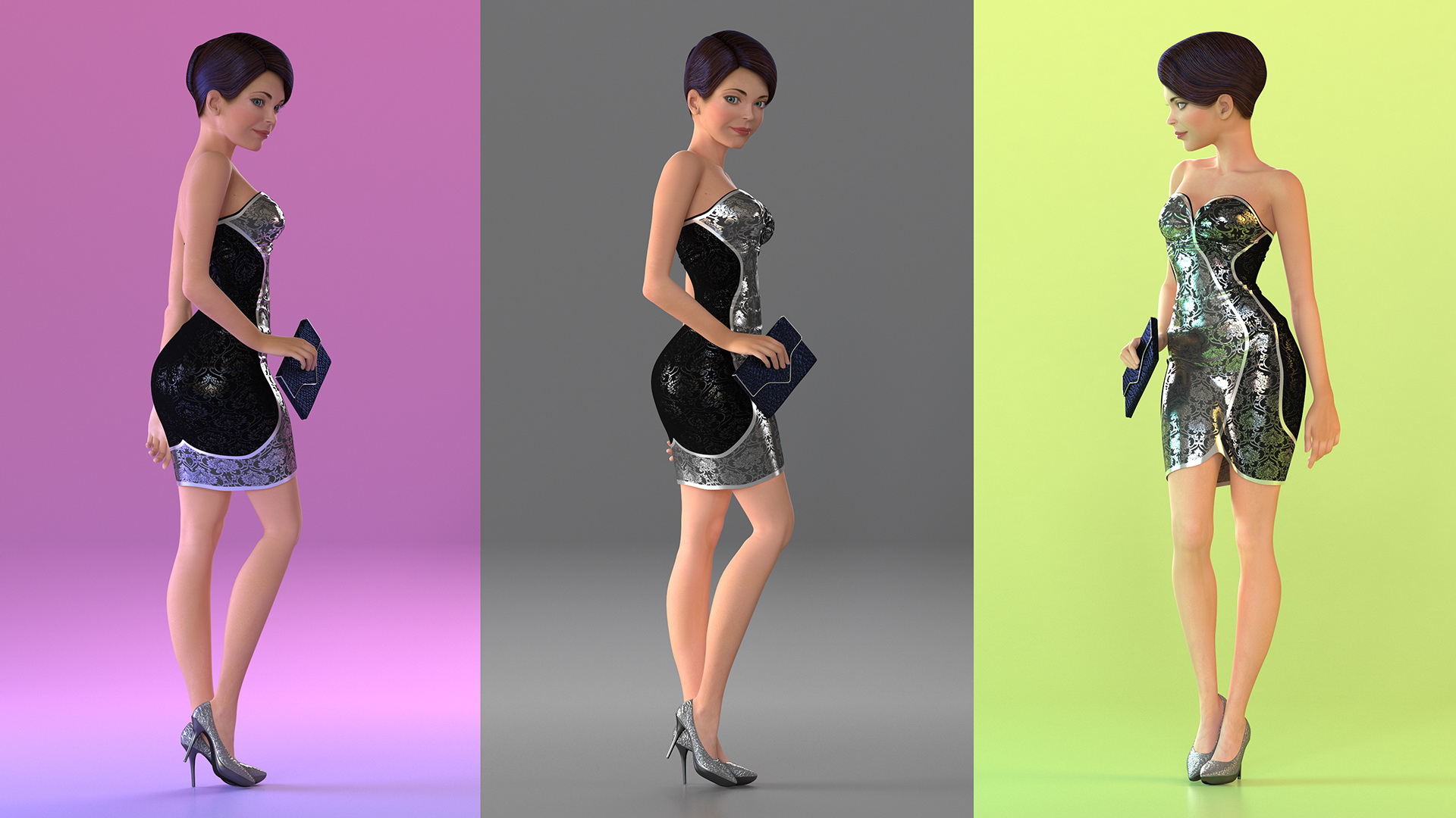 3D Cartoon Young Girl Party Clothes Standing Pose