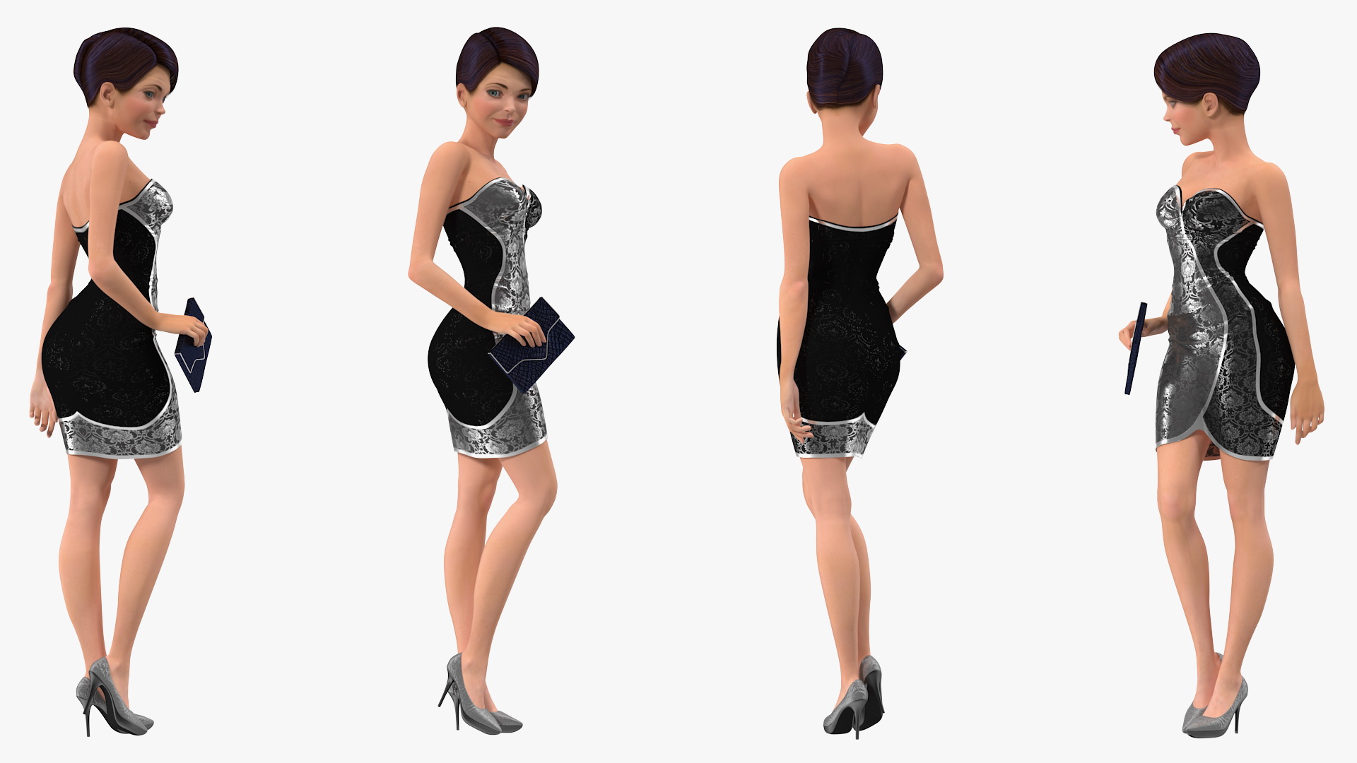 3D Cartoon Young Girl Party Clothes Standing Pose