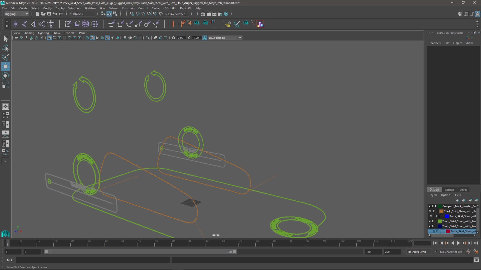 3D Track Skid Steer with Post Hole Auger Rigged for Maya model