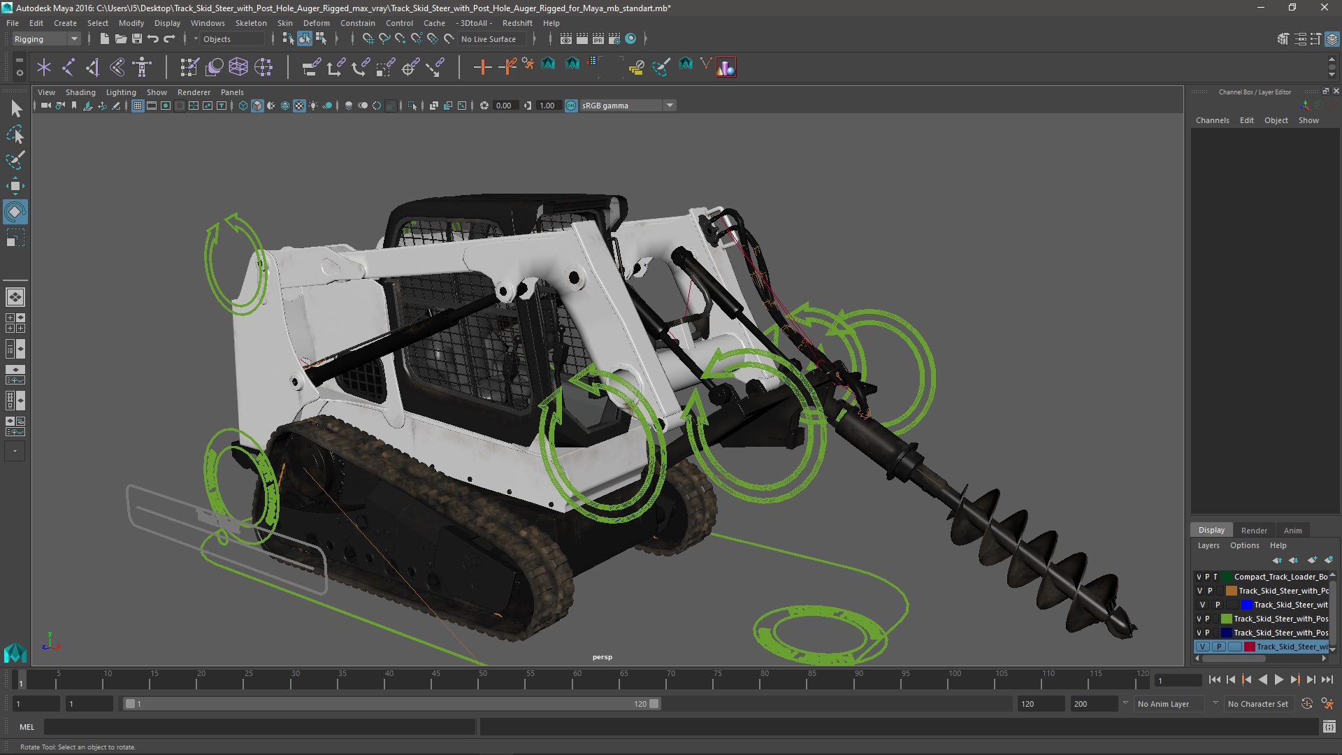 3D Track Skid Steer with Post Hole Auger Rigged for Maya model