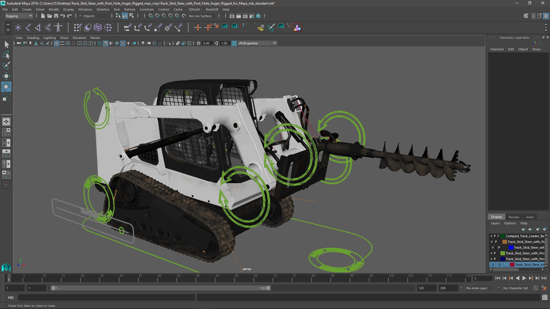3D Track Skid Steer with Post Hole Auger Rigged for Maya model