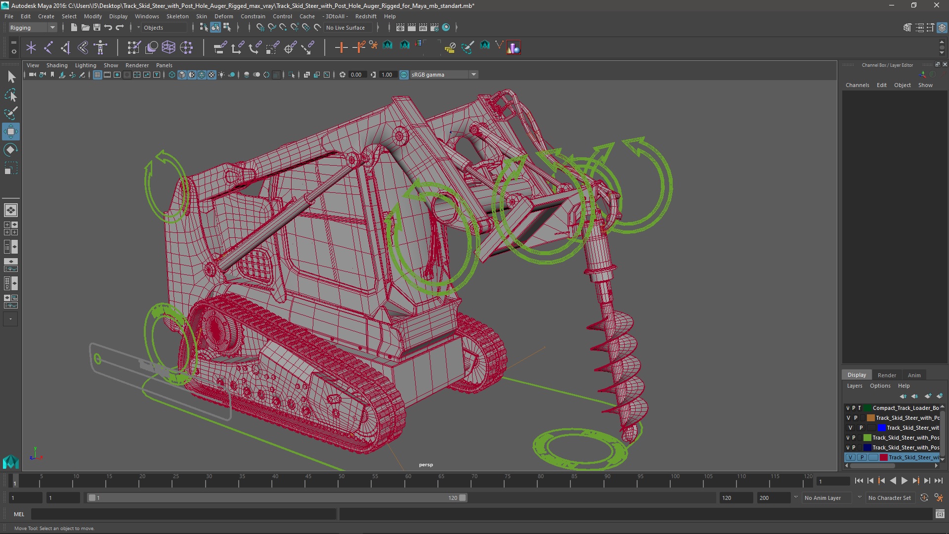 3D Track Skid Steer with Post Hole Auger Rigged for Maya model