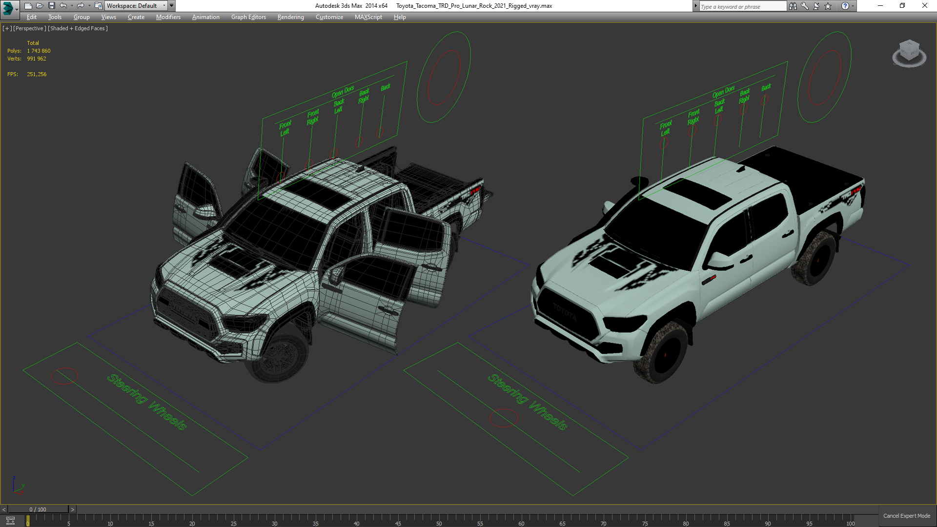 Toyota Tacoma TRD Pro Lunar Rock 2021 Rigged 3D model