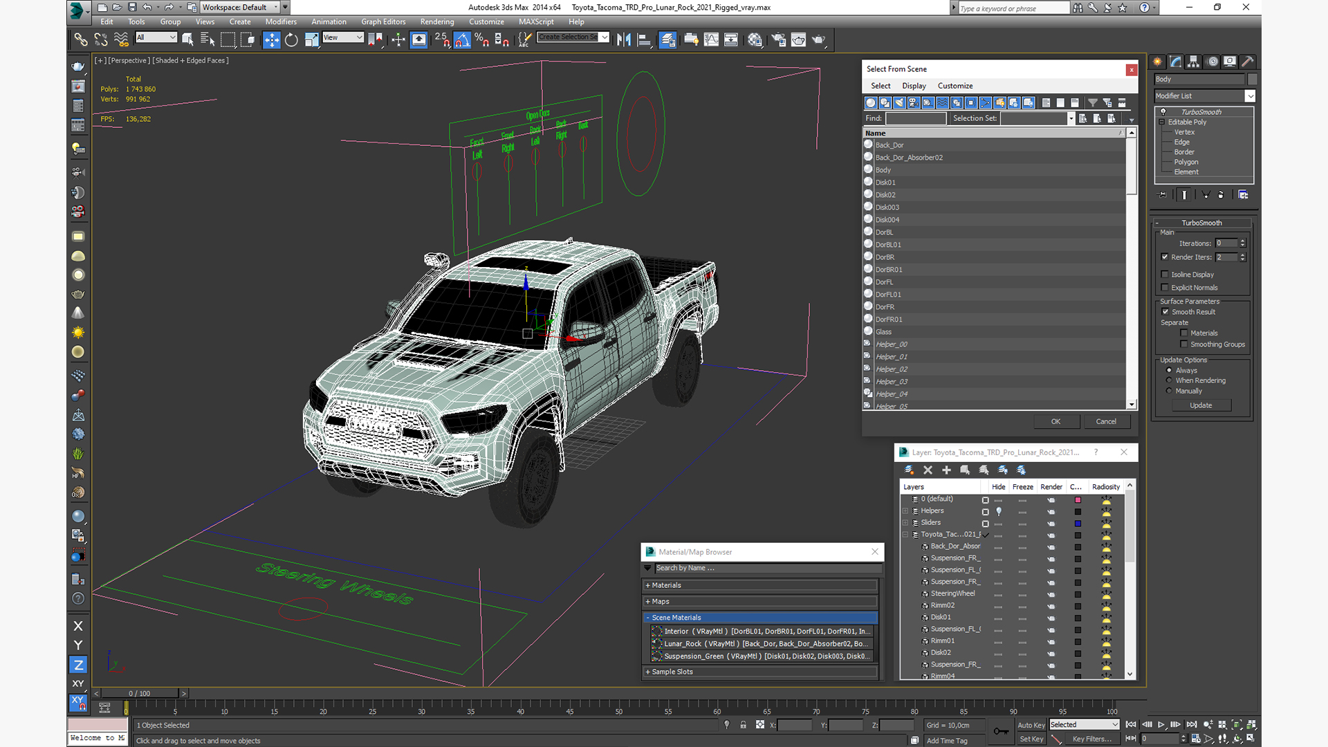 Toyota Tacoma TRD Pro Lunar Rock 2021 Rigged 3D model