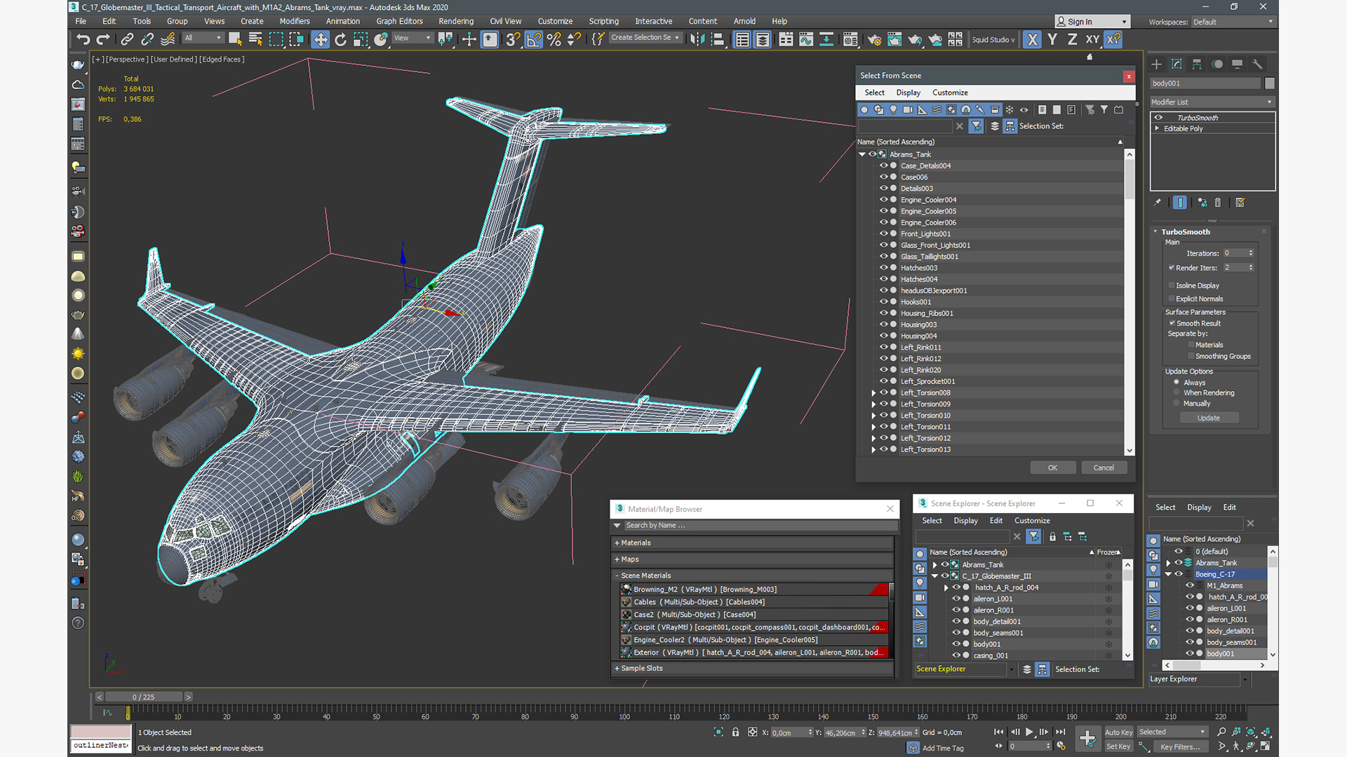 3D model C 17 Globemaster III Tactical Transport Aircraft with M1A2 Abrams Tank
