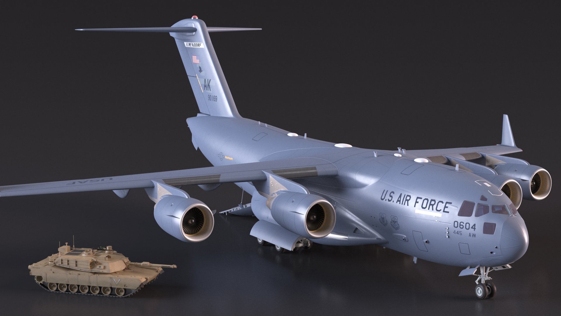 3D model C 17 Globemaster III Tactical Transport Aircraft with M1A2 Abrams Tank