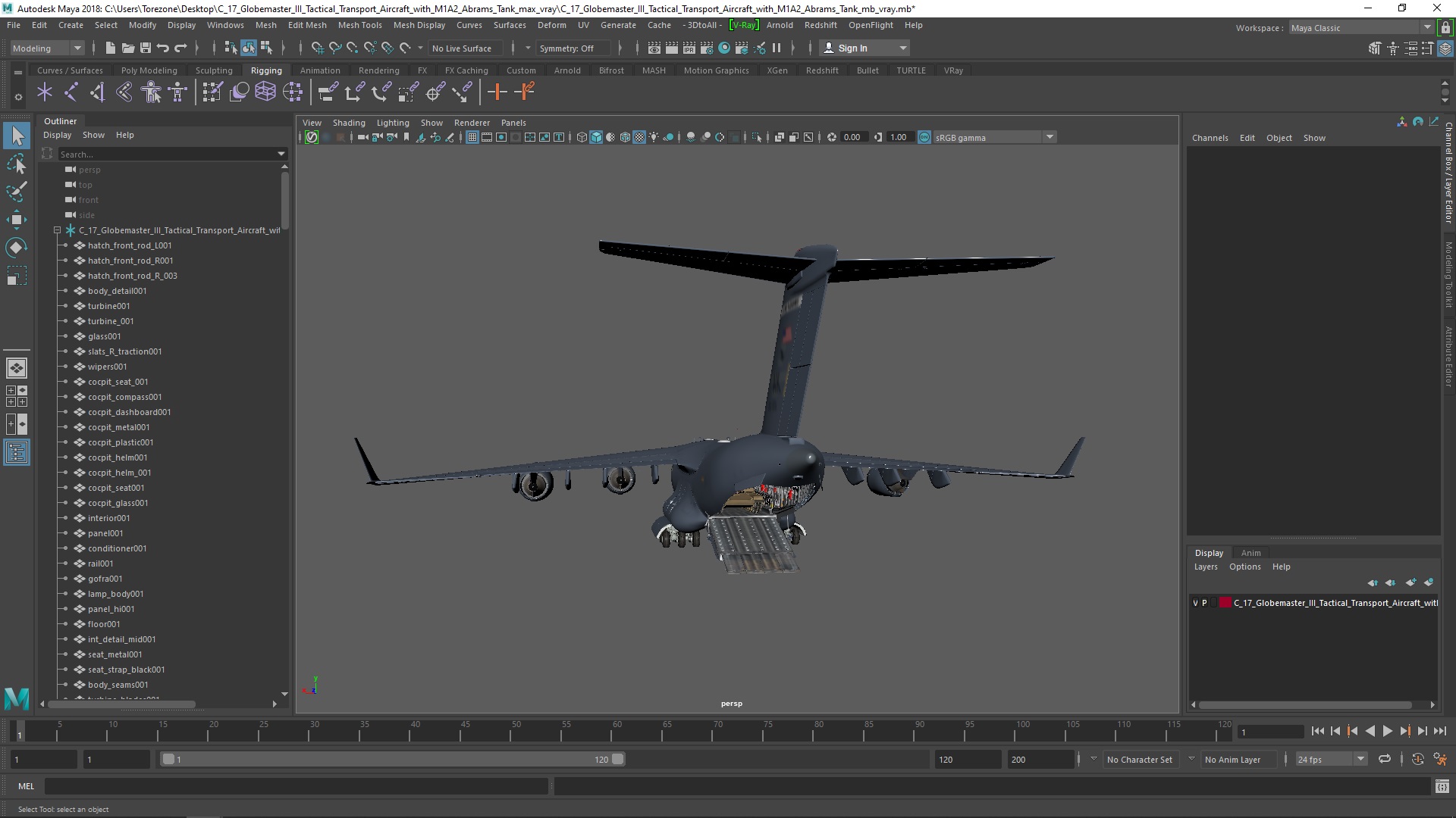 3D model C 17 Globemaster III Tactical Transport Aircraft with M1A2 Abrams Tank
