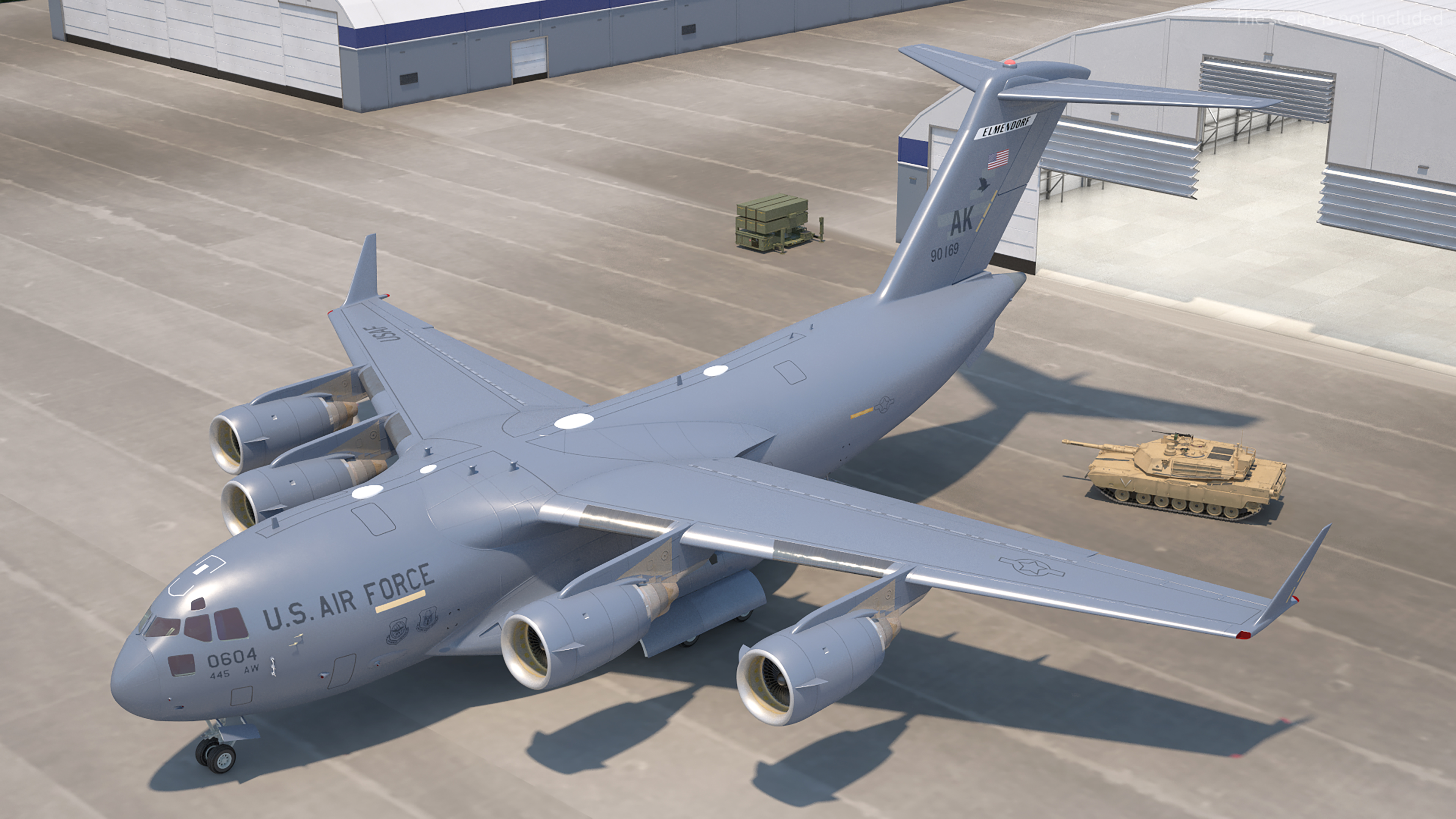 3D model C 17 Globemaster III Tactical Transport Aircraft with M1A2 Abrams Tank