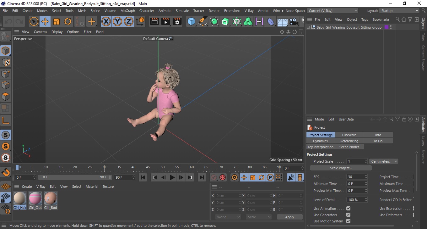 Baby Girl Wearing Bodysuit Sitting 3D model