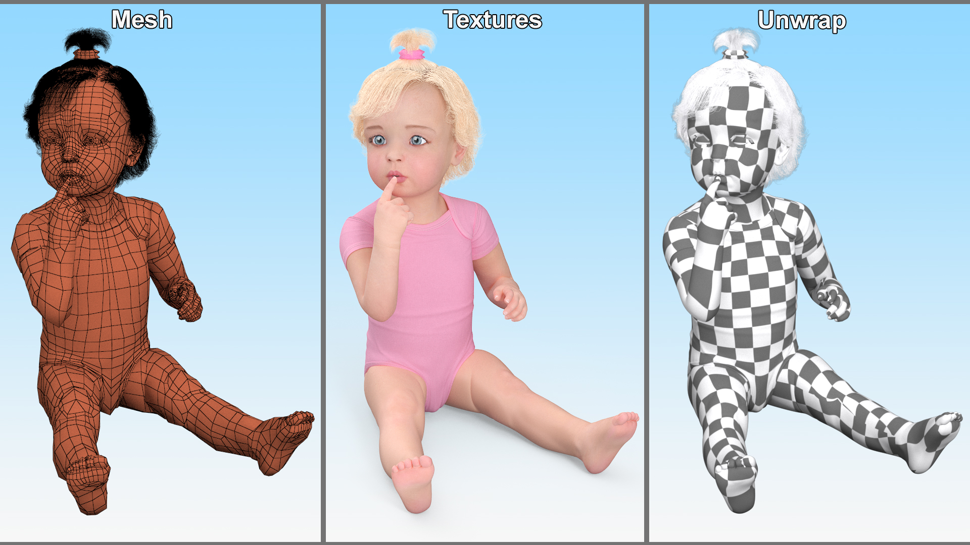 Baby Girl Wearing Bodysuit Sitting 3D model