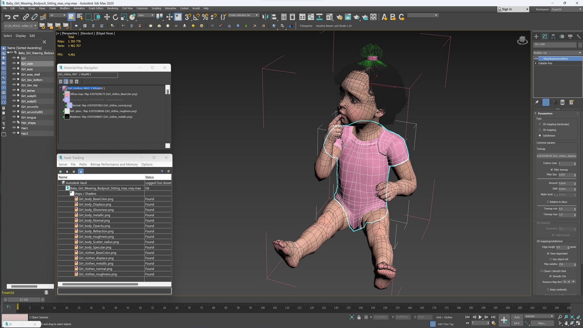 Baby Girl Wearing Bodysuit Sitting 3D model