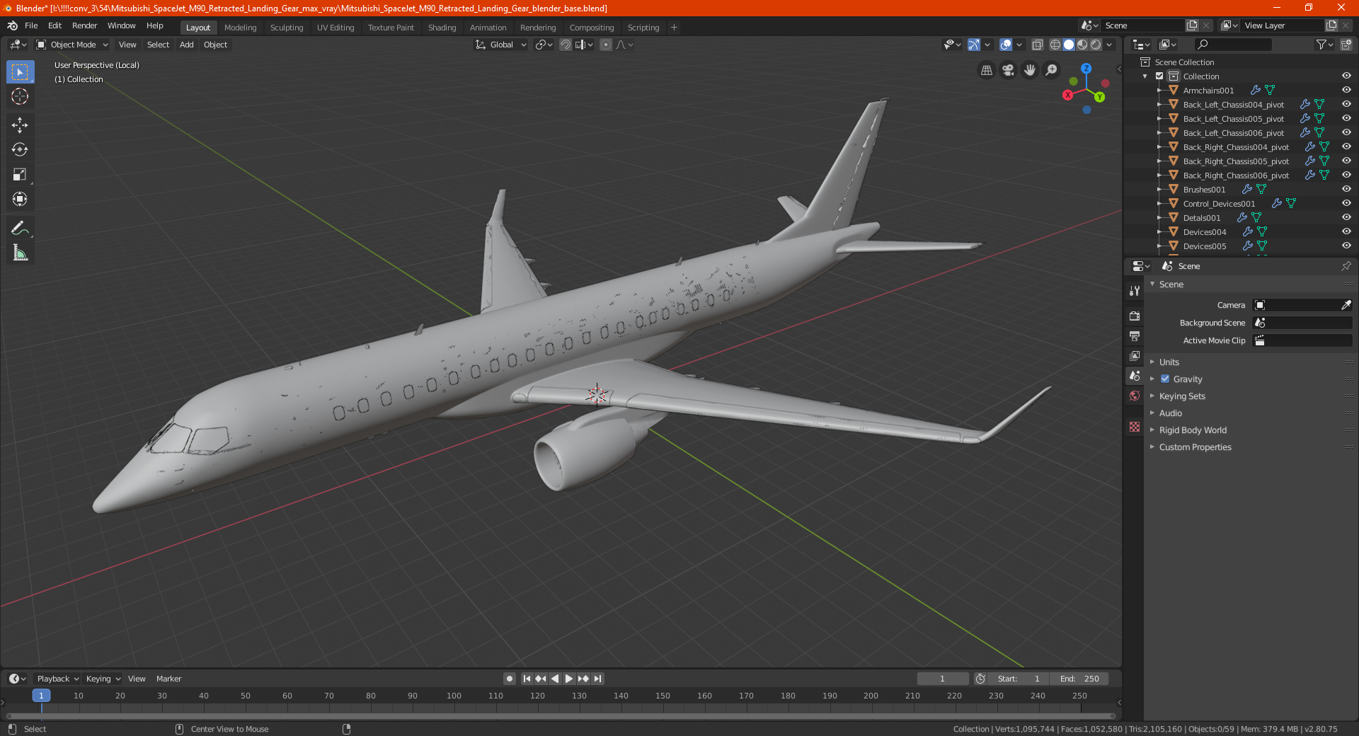3D Mitsubishi SpaceJet M90 Retracted Landing Gear