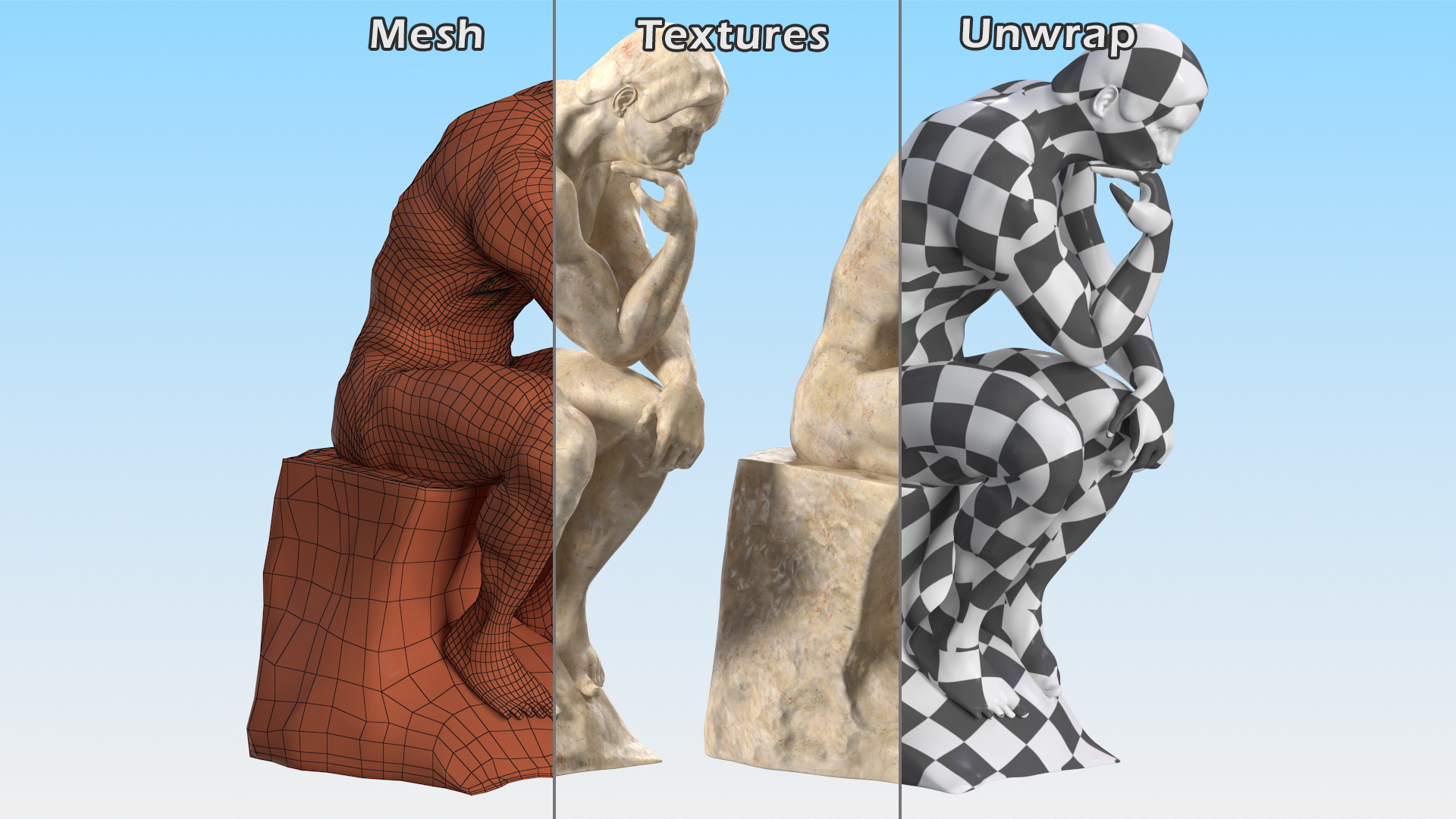 3D The Thinker Statue Marble for 3D Print model