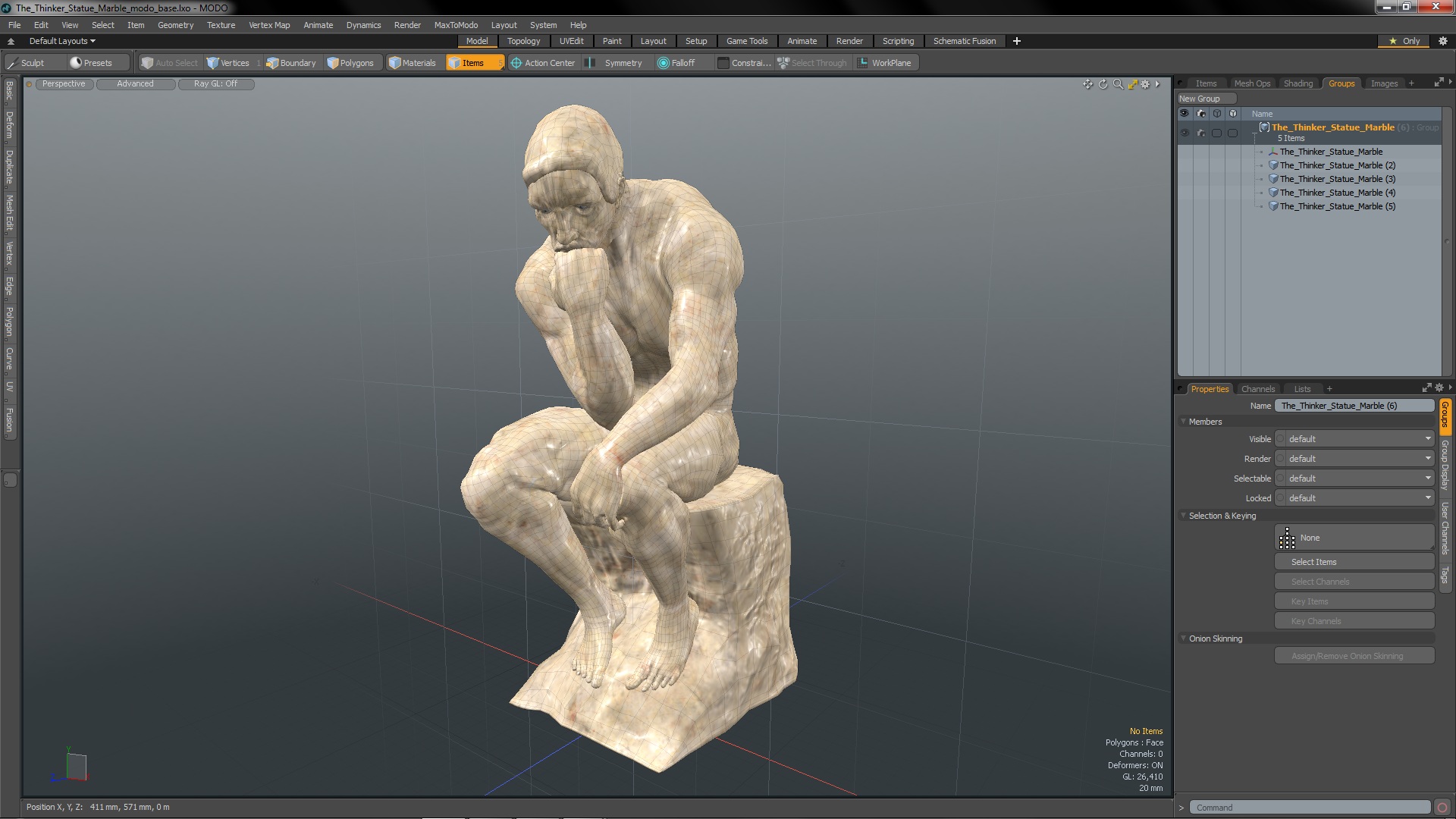 3D The Thinker Statue Marble for 3D Print model