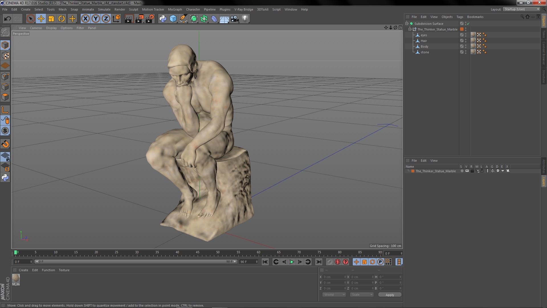 3D The Thinker Statue Marble for 3D Print model