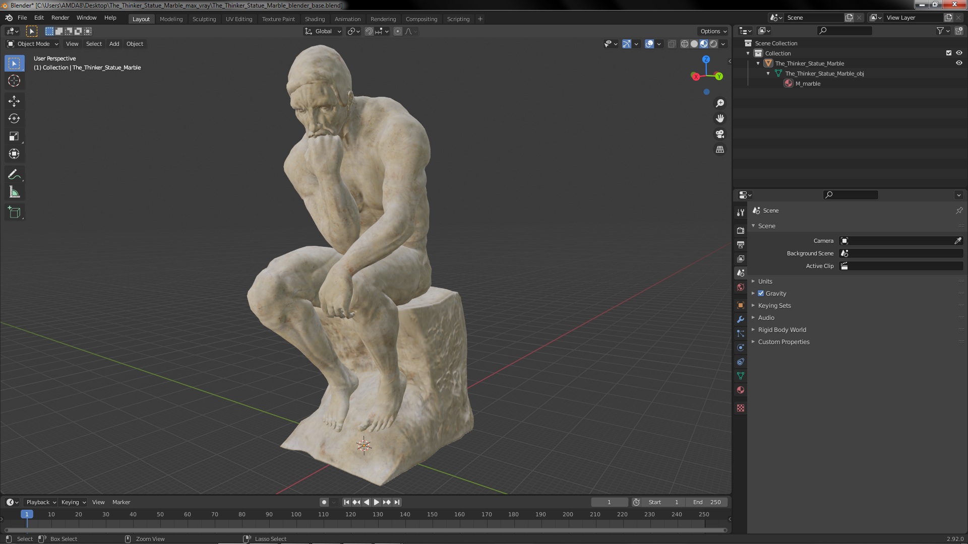 3D The Thinker Statue Marble for 3D Print model