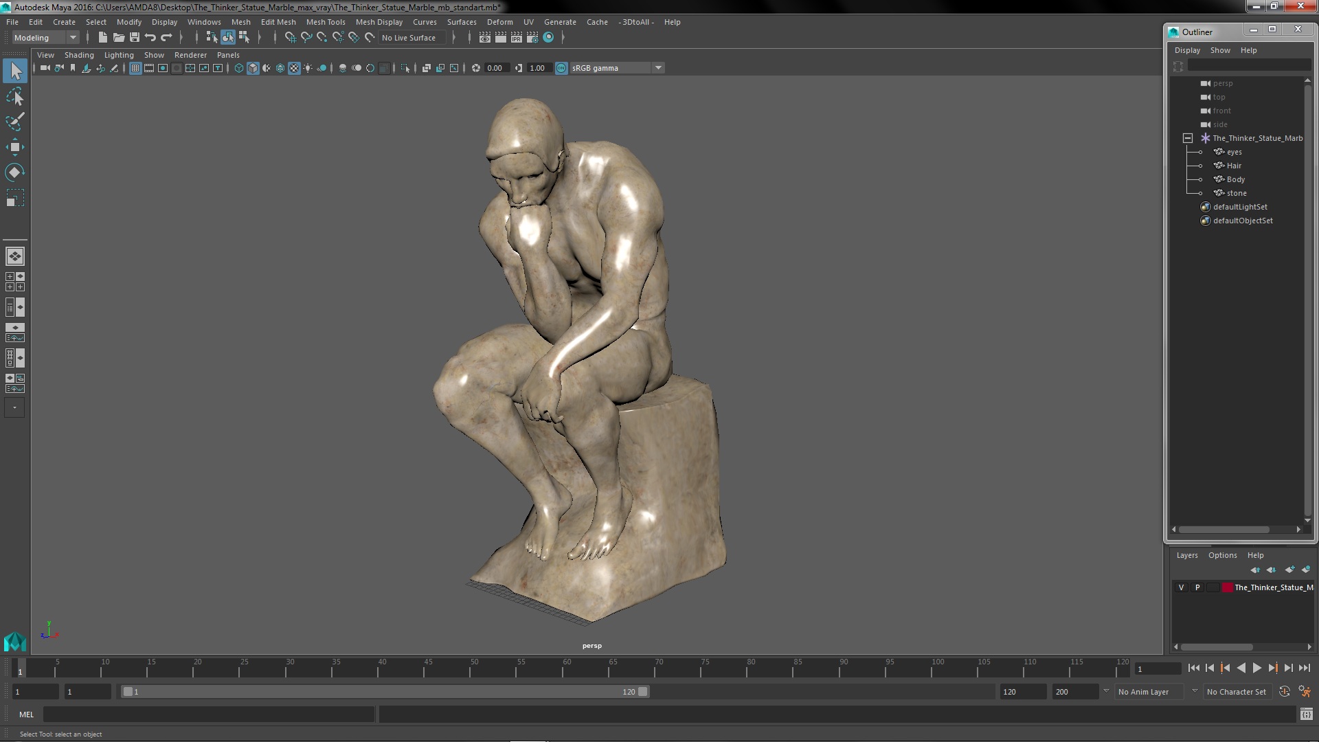 3D The Thinker Statue Marble for 3D Print model
