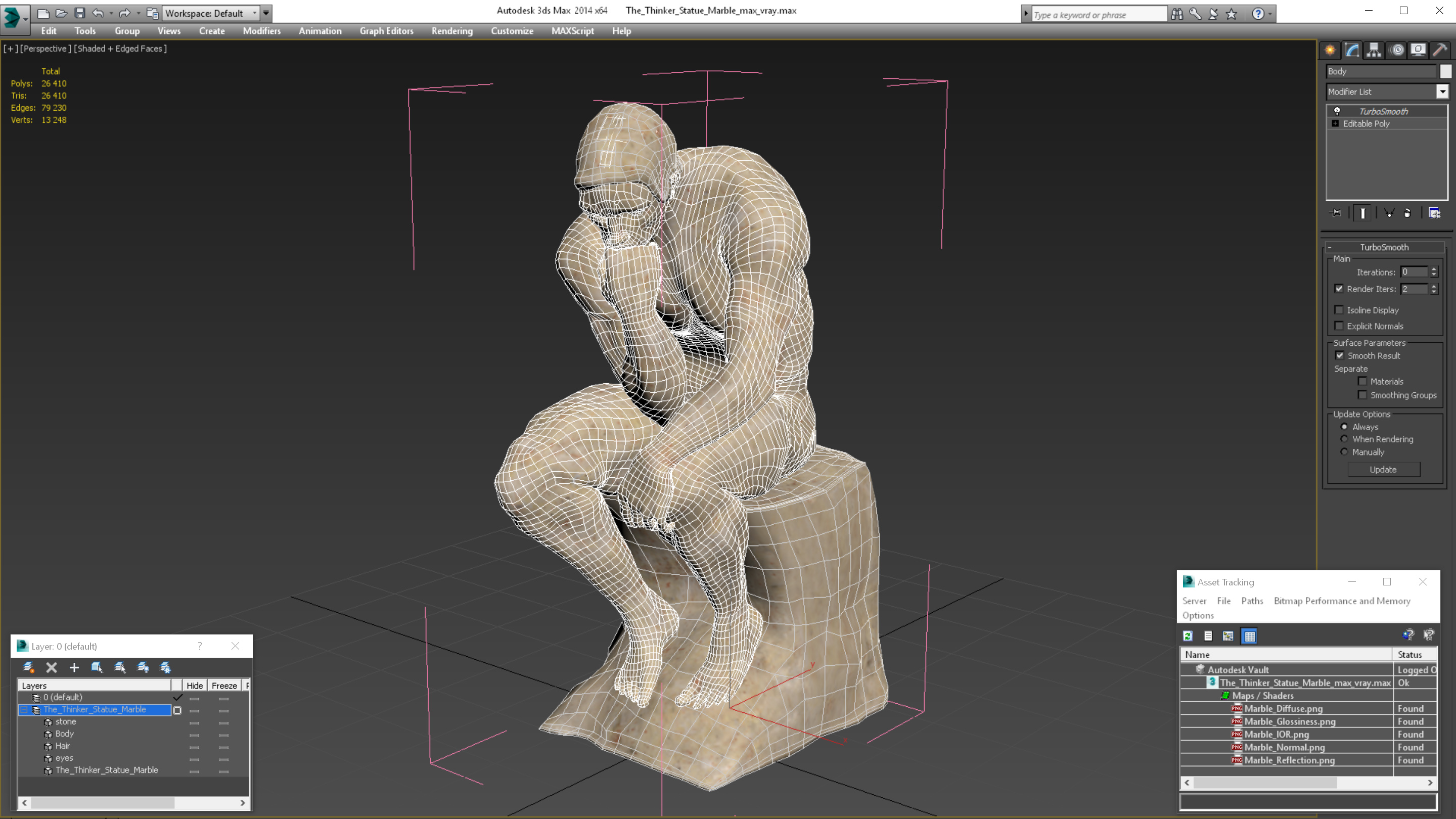 3D The Thinker Statue Marble for 3D Print model