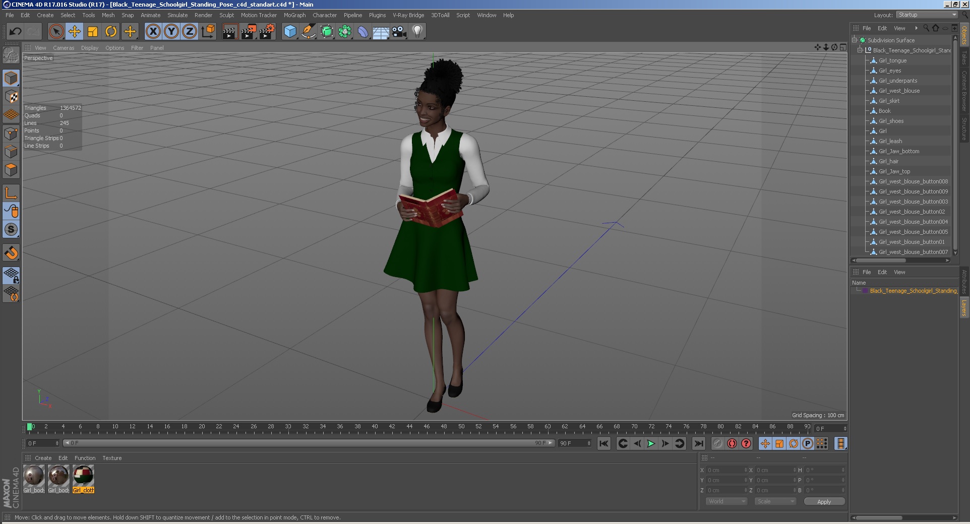 Black Young Woman Student Standing Pose 3D model