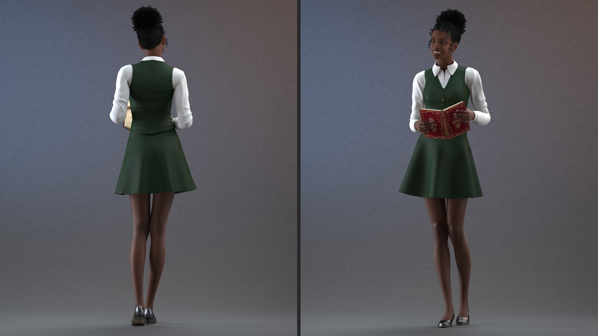 Black Young Woman Student Standing Pose 3D model