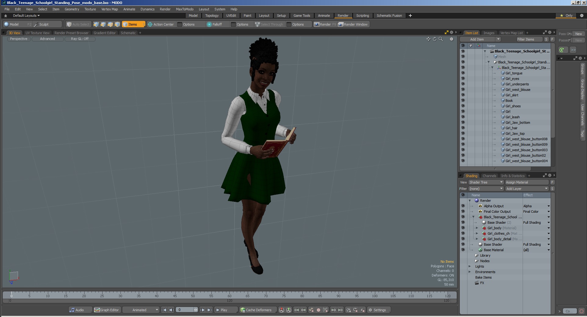 Black Young Woman Student Standing Pose 3D model