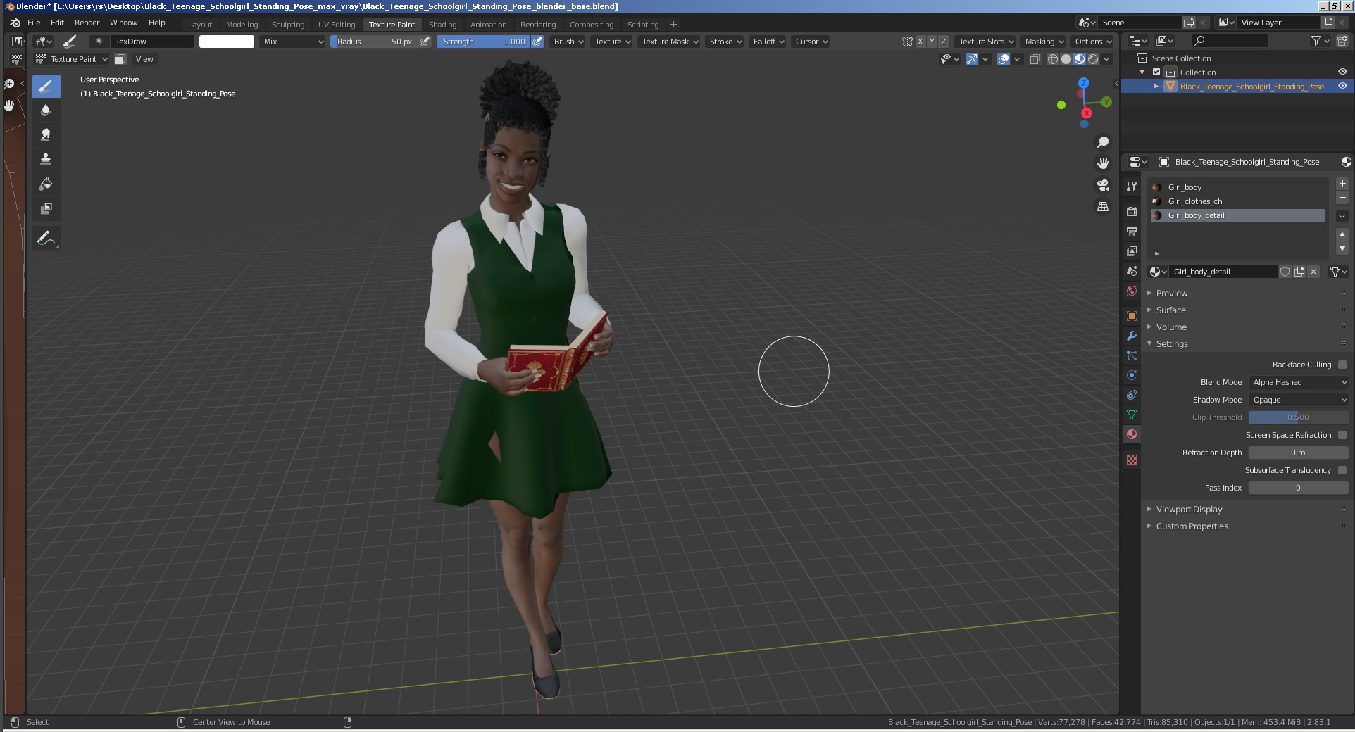 Black Young Woman Student Standing Pose 3D model