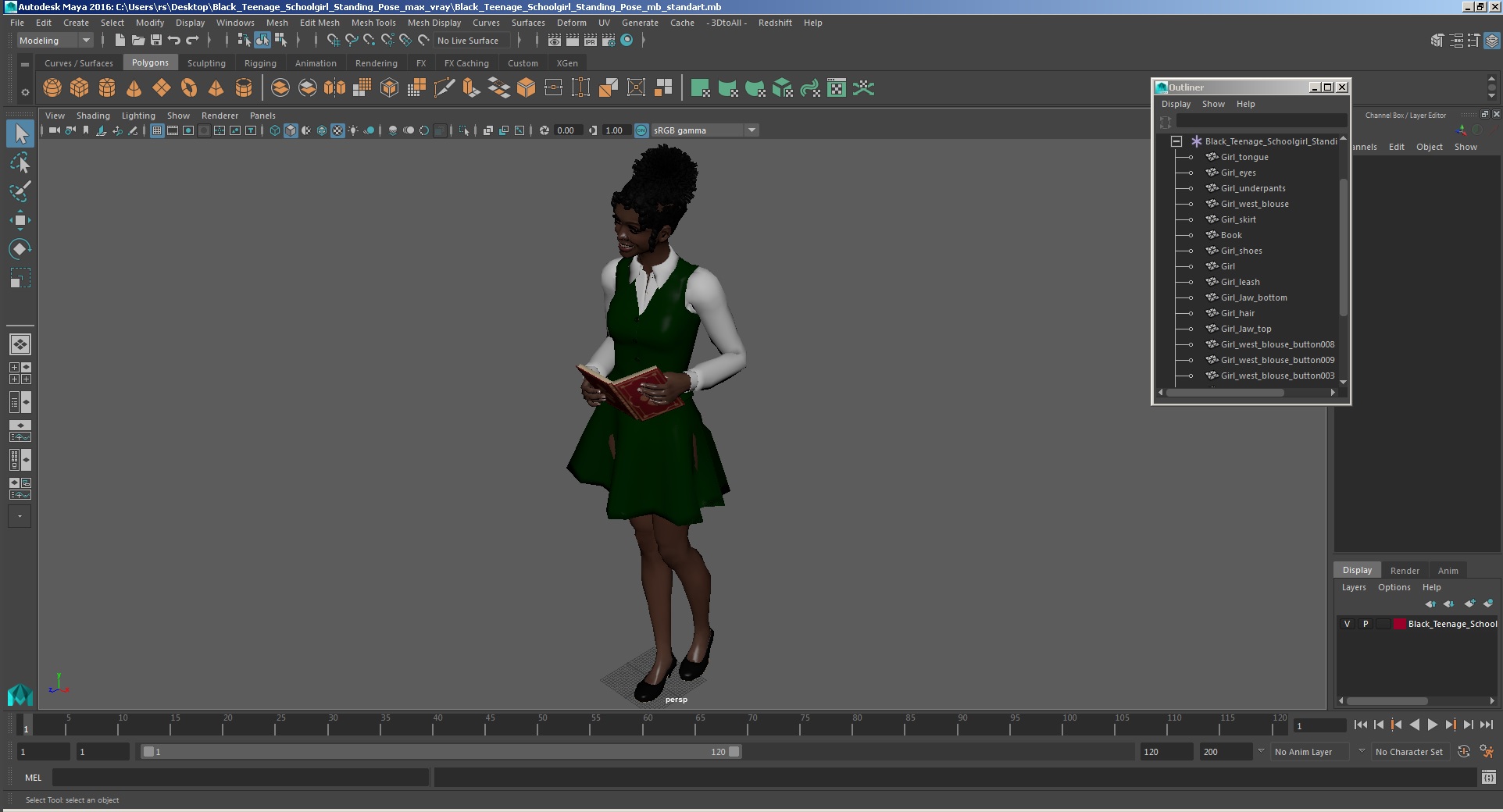 Black Young Woman Student Standing Pose 3D model