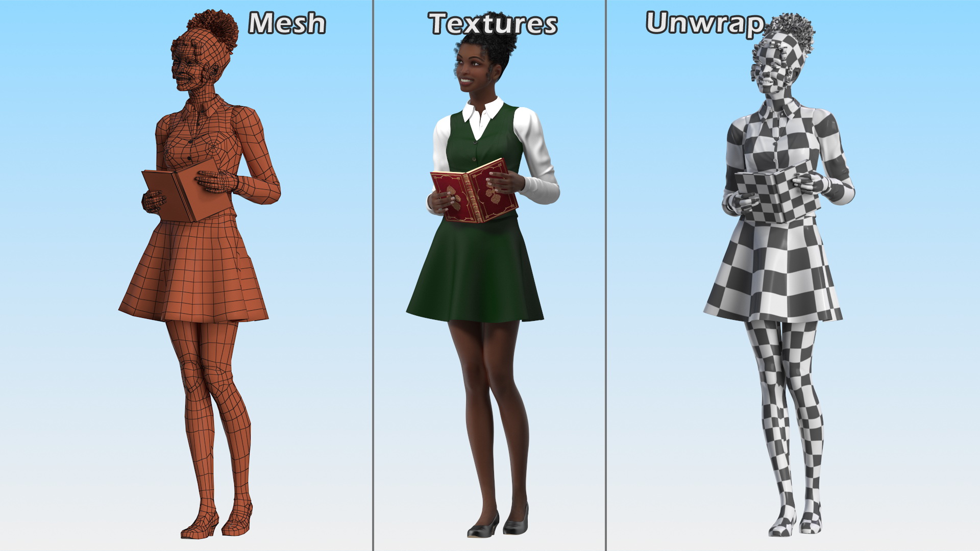 Black Young Woman Student Standing Pose 3D model
