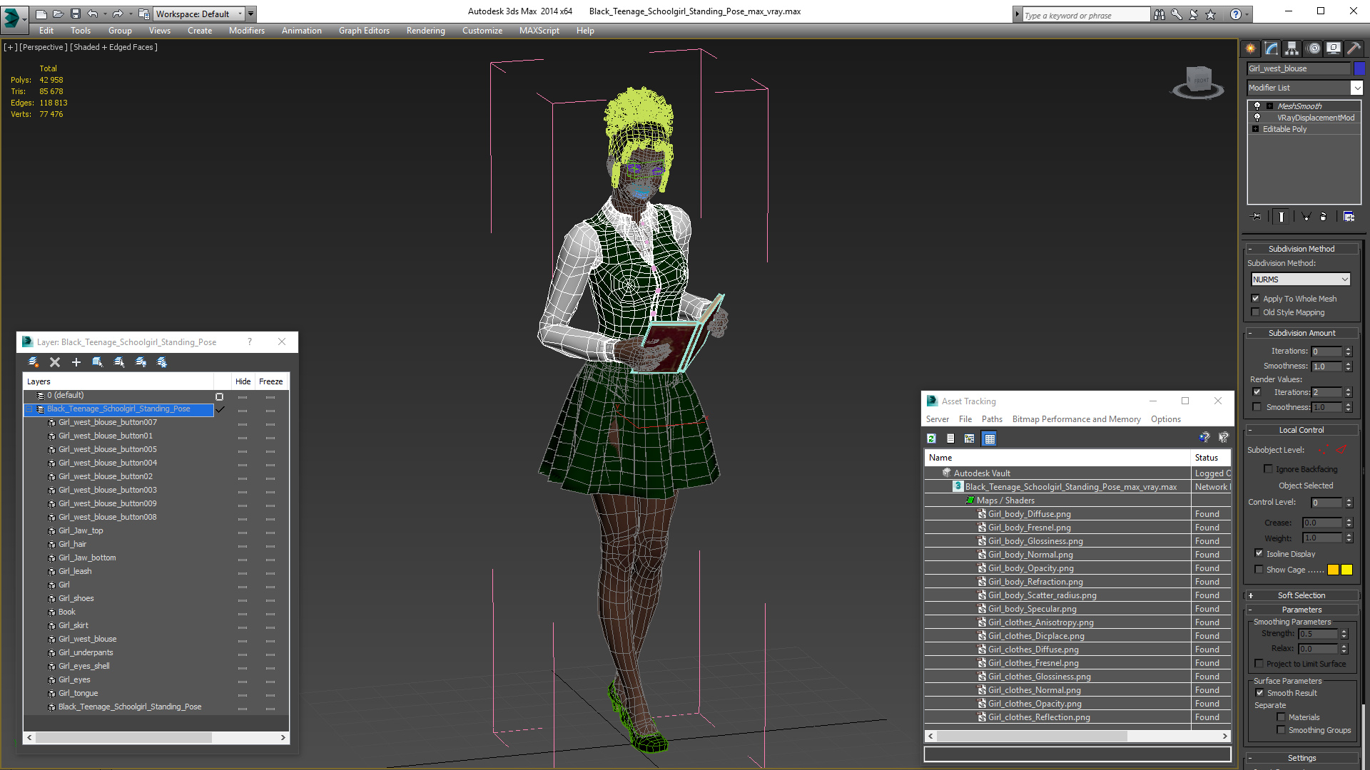 Black Young Woman Student Standing Pose 3D model