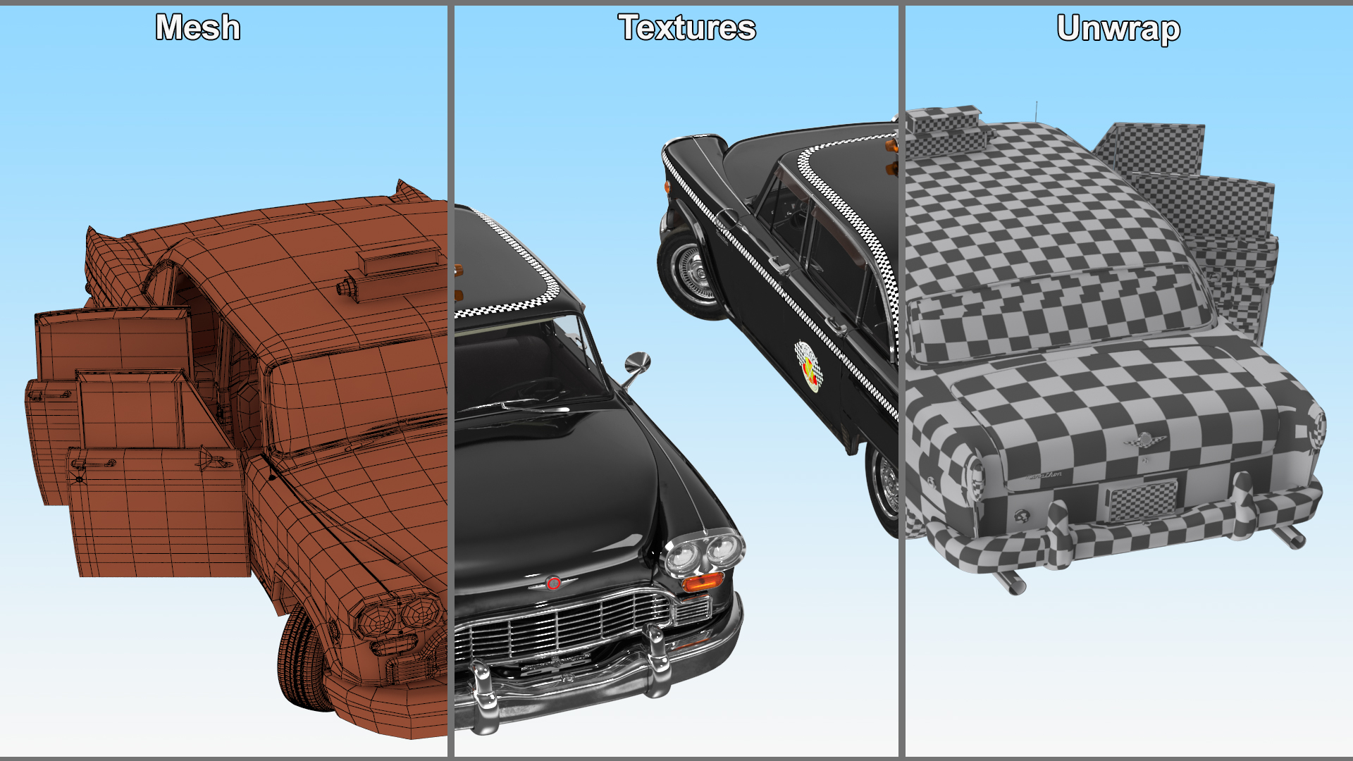 3D model Checker Marathon Taxi Cab Vintage Rigged