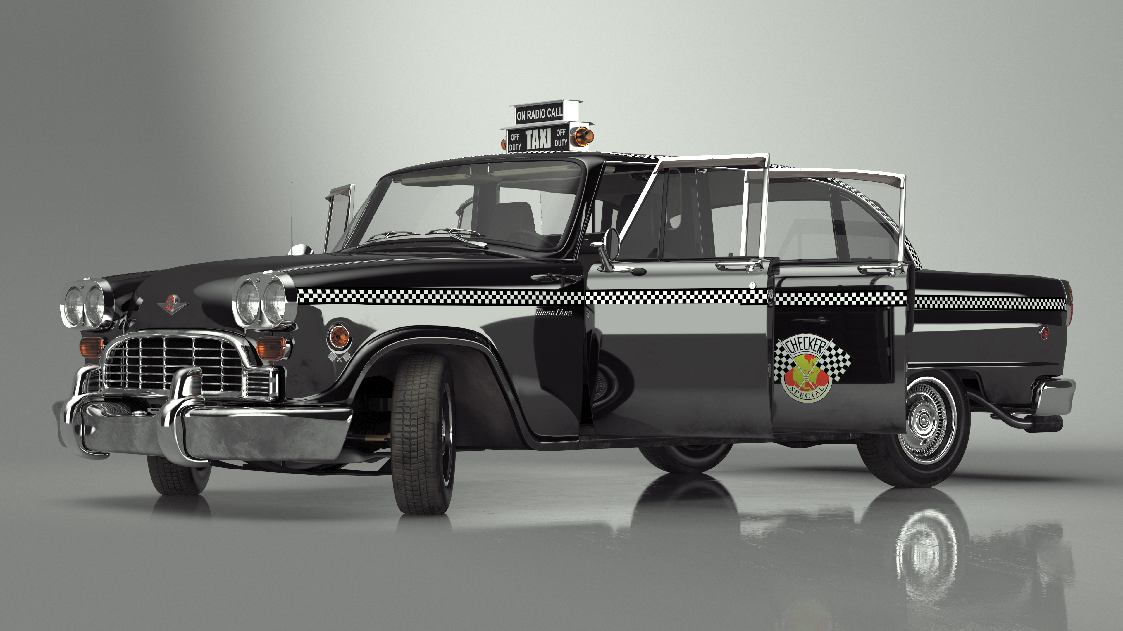 3D model Checker Marathon Taxi Cab Vintage Rigged